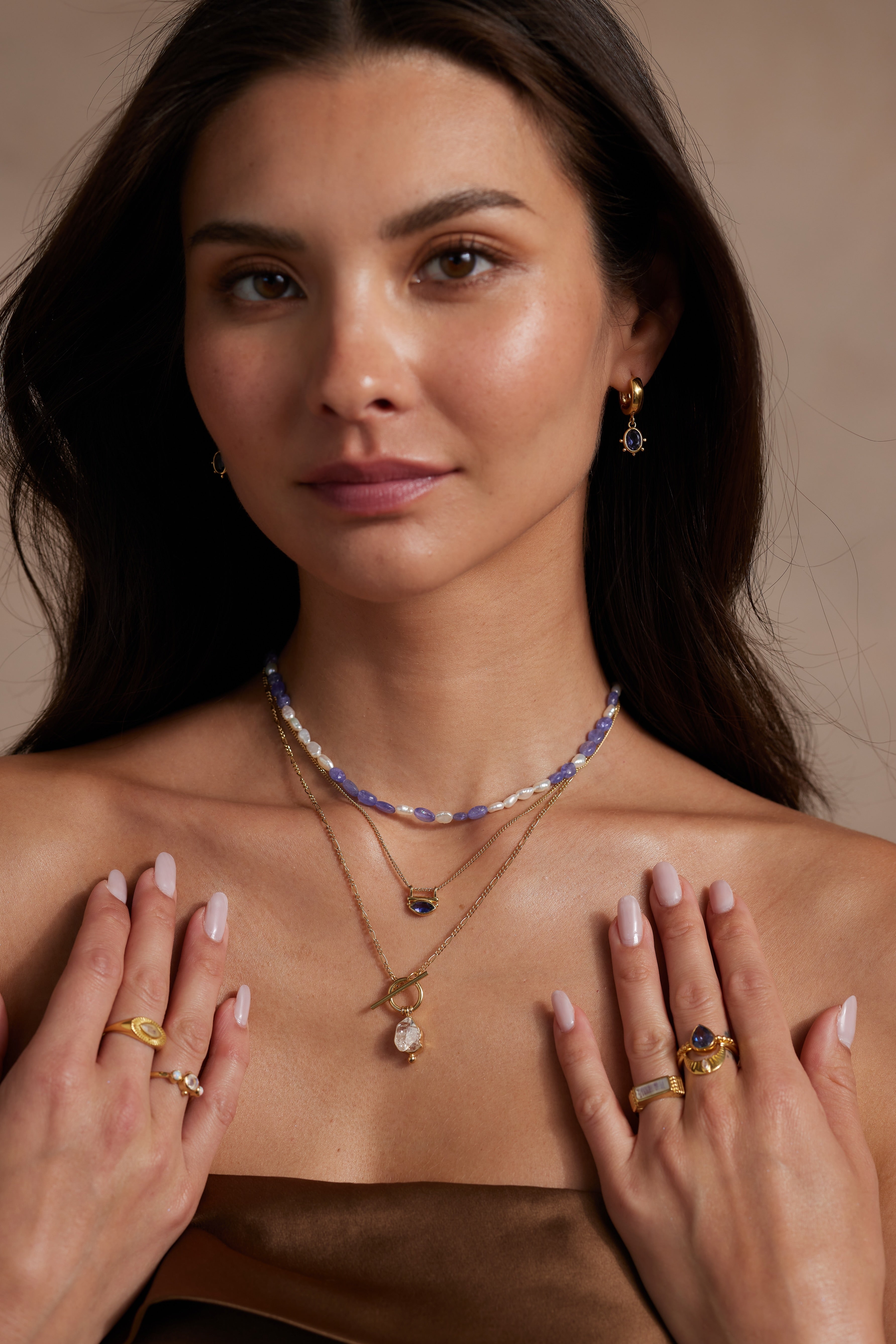 Genuine Iolite Gold Huggie Hoop Earrings for Women - Elegant & Hypoallergenic - Perfect for Everyday Wear, Parties & Gifts
