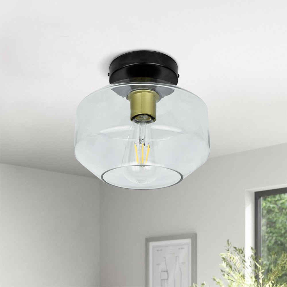 Depuley Industrial Chandelier Ceiling Light - Clear Glass Shade Semi Flush Mount Fixture for Farmhouse, Bedroom, Dining Room, Kitchen, Living Room & Hallway | Dimmable Vintage Lighting for Home Decor & Dining Ambiance