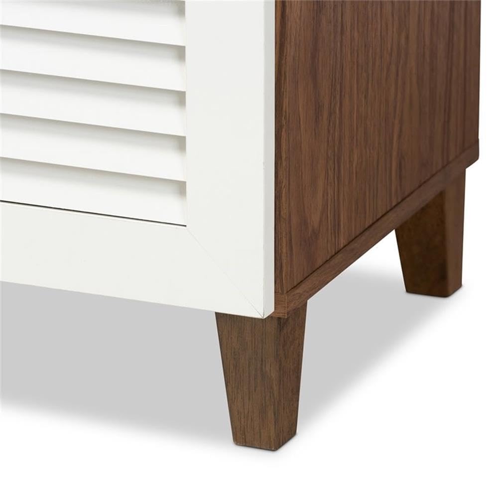 BOWERY HILL Modern 5-Shelf Shoe Storage Cabinet with Drawer - White & Walnut Wooden Shoe Organizer for Entryway, Closet, and Bedroom Organization