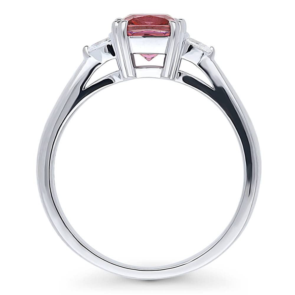 BERRICLE Sterling Silver 3-Stone Ring with Red Cushion Cut Cubic Zirconia | 1.25 Carat Women's Promise & Anniversary Ring | Rhodium Plated | Size 4-10 | Perfect for Valentine's Day, Engagement & Special Occasions