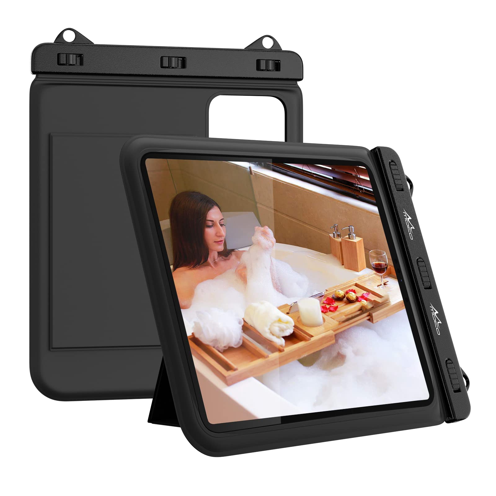 Waterproof Tablet Case for Fire HD 10, iPad 10th Gen, iPad Pro 11 (2022), iPad Air 5/4/3/2, iPad 10.2/9.7, Galaxy Tab S6/S7, Tab A 10.1 - Shockproof Stand Pouch with Handle for Bath, Kitchen, Pool & Outdoor Activities
