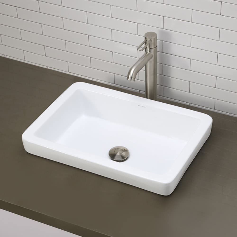 DECOLAV Ambre Semi-Recessed Rectangular Vitreous China Bathroom Sink - Durable Porcelain Vanity Sink for Modern Bathrooms & Powder Rooms