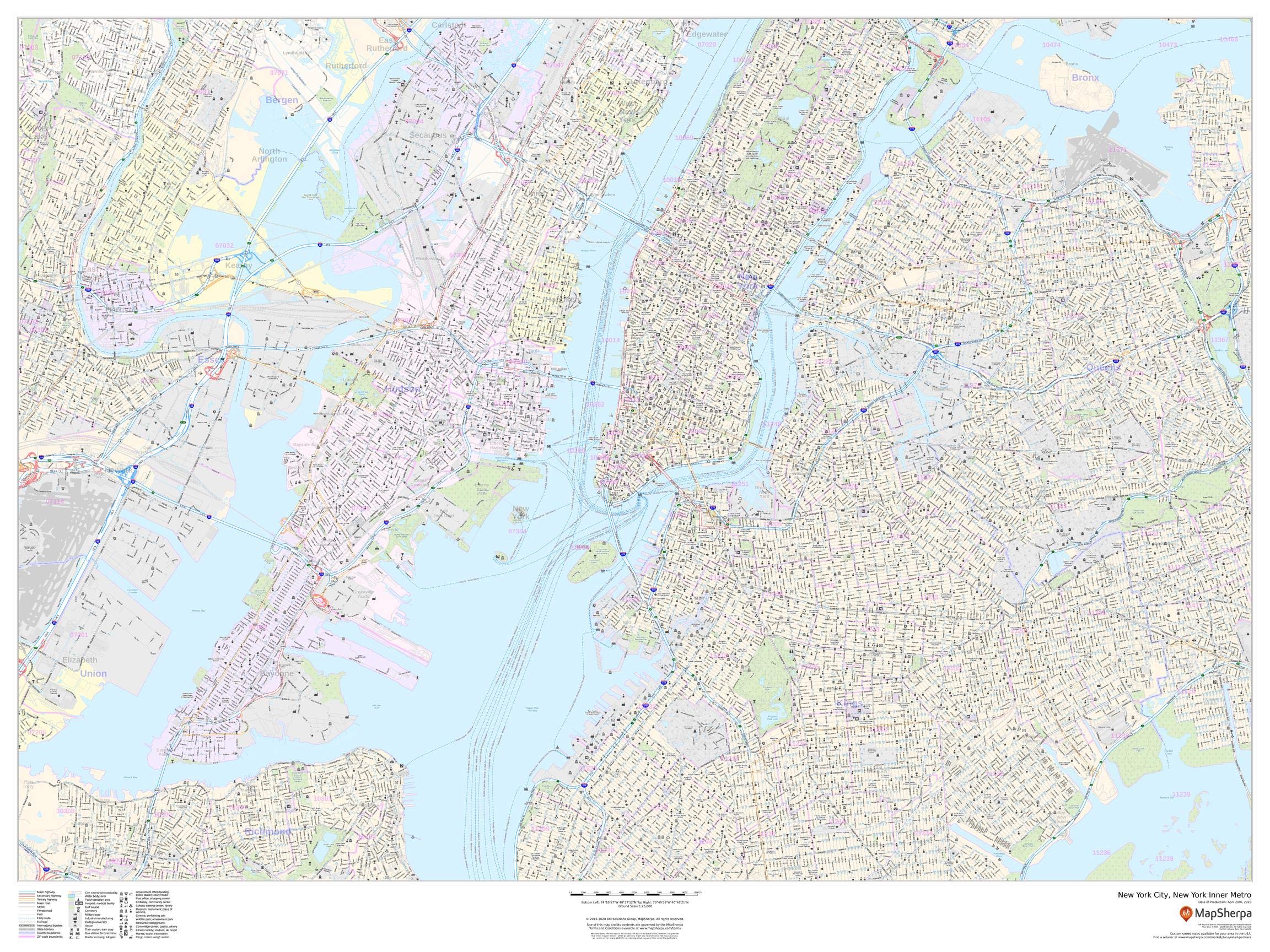 New York City Inner Metro Laminated Wall Map - 48