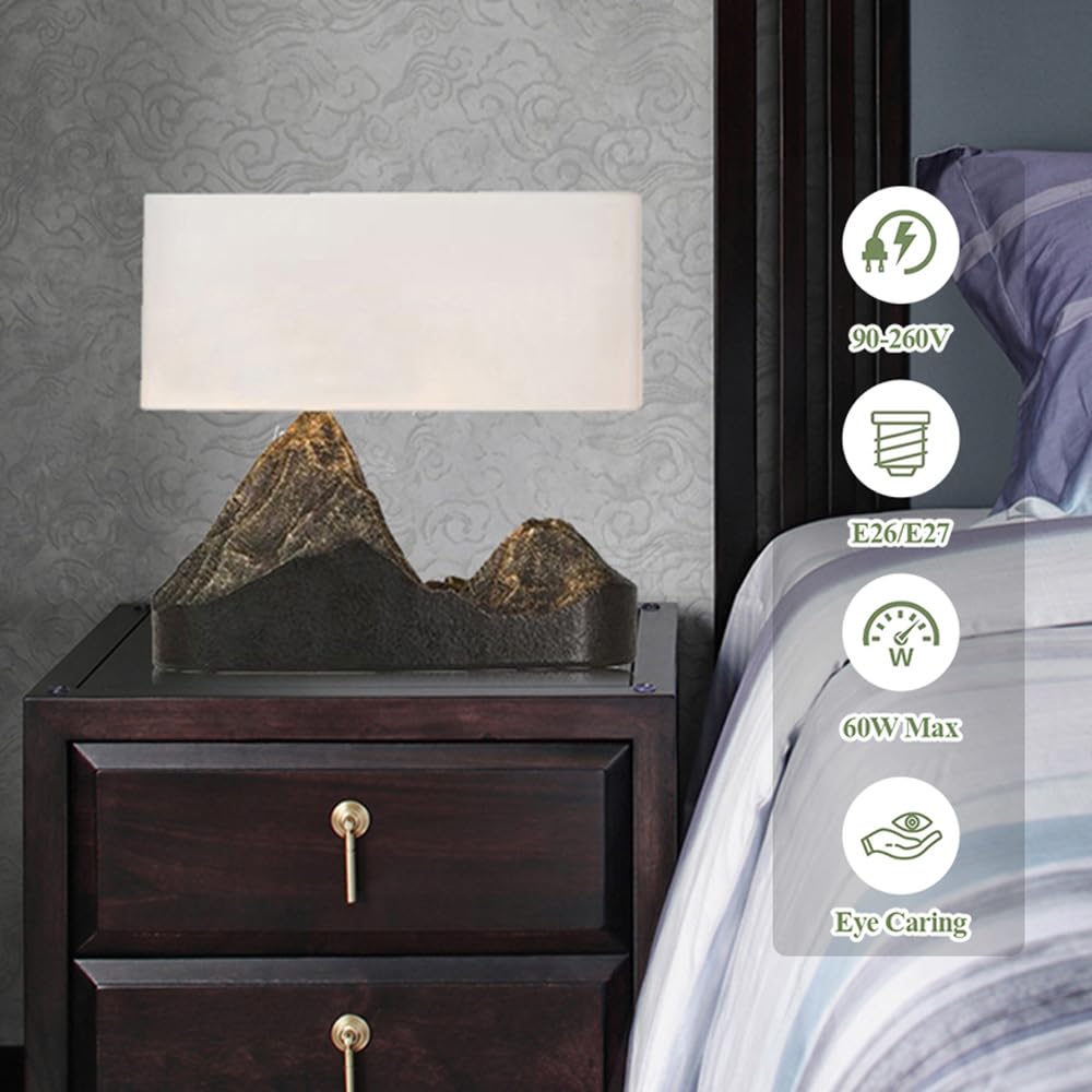 Rustic Farmhouse Table Lamp - Resin Mountain Shape Desk Light for Bedroom, Living Room, Home Office & Nightstand | Cozy Reading & Relaxation Lighting Decor