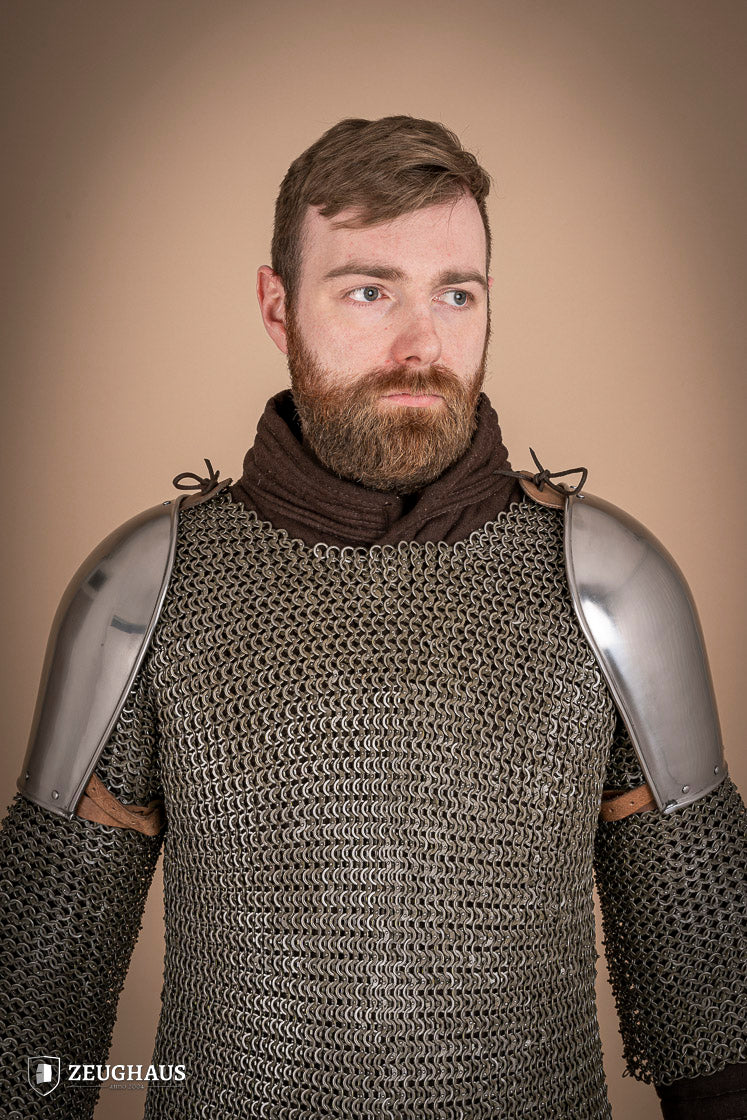 Polished Pauldrons 1350 1425 1.6mm - Medieval Armor Shoulder Plates for LARP, Cosplay & Renaissance Fairs