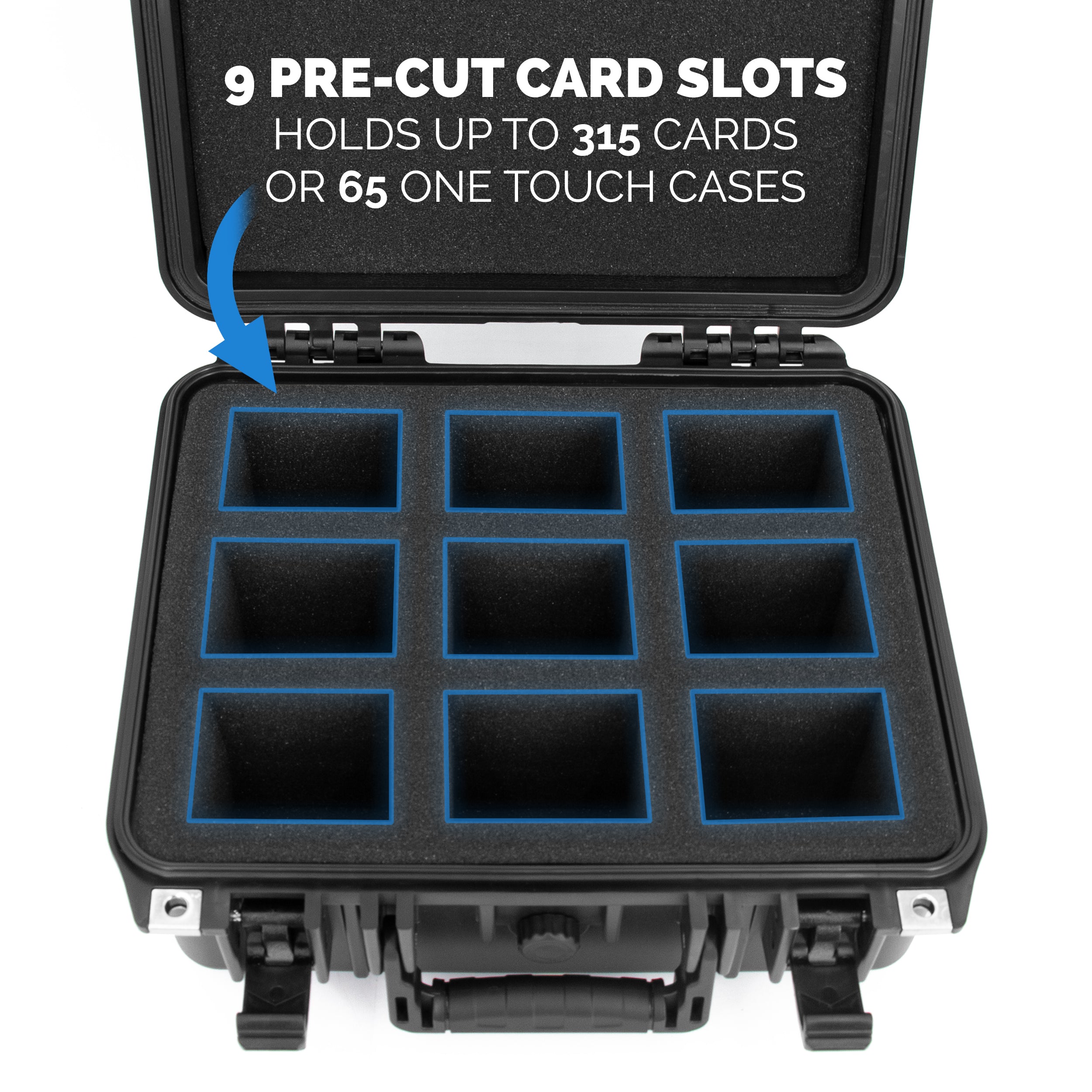 CASEMATIX One Touch Card Holder Case - Premium Trading Card Storage with Custom Foam for 315 Top Loaders or 65 Magnetic Holders - Perfect for Sports Cards Collection and Display