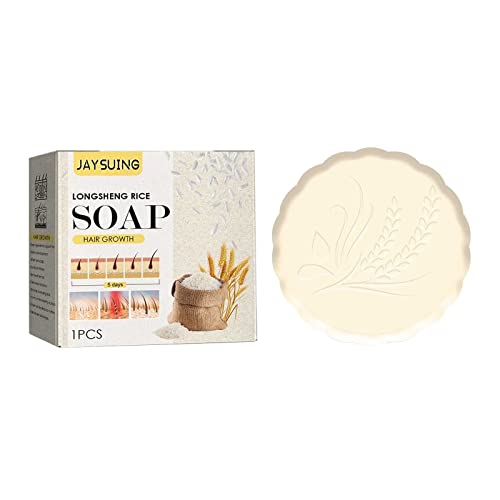 Rice Shampoo Soap with Rice Essence - Moisturizing Hair Care for Growth & Repair - Natural Nourishing Shampoo Bar for Dry/Damaged Hair - Perfect for Daily Hair Wash & Travel (White, One Size)