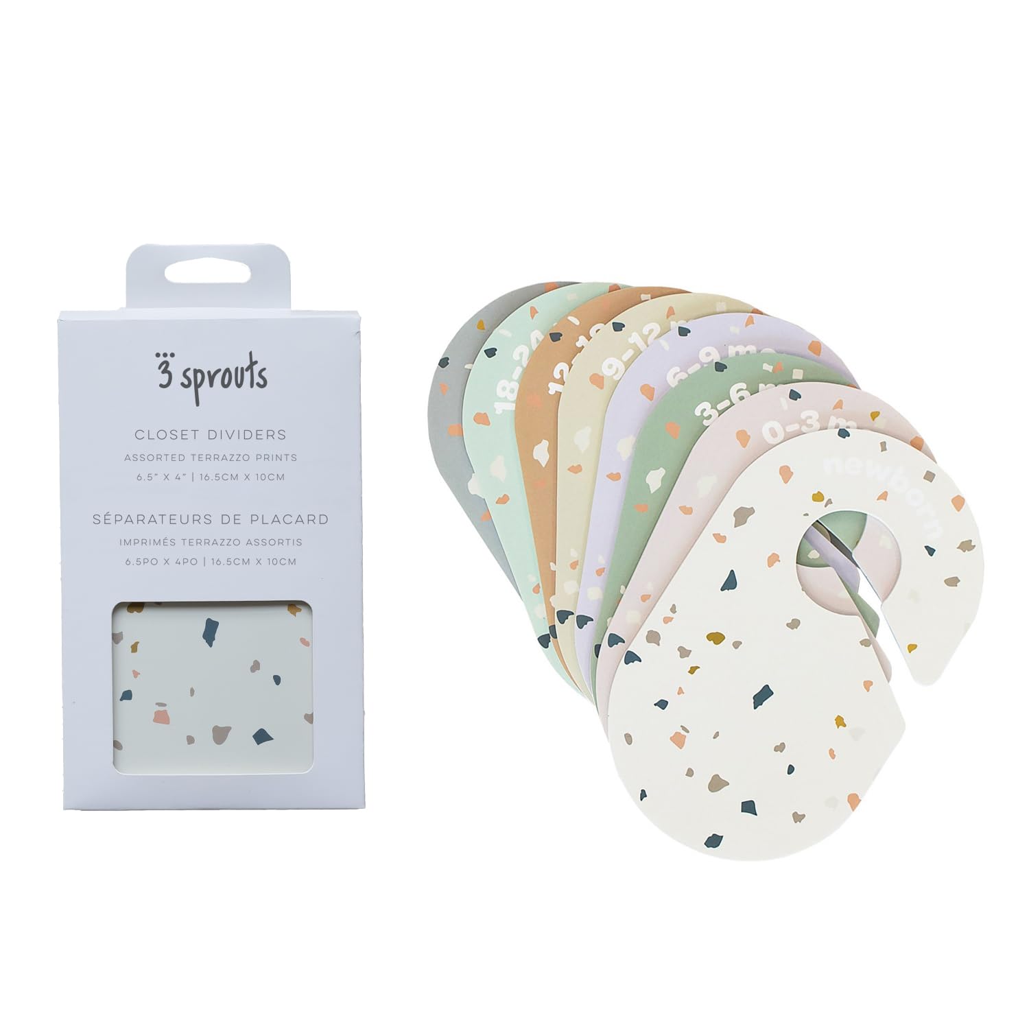3 Sprouts Baby Closet Dividers Set of 8 - Double-Sided Size Labels Nursery Organizer for Newborn to 2T Boys & Girls - Baby Clothes Hangers & Toddler Wardrobe Organization - Perfect for Nursery, Baby Shower Gifts & Kids Room Decor (Terrazzo Design)