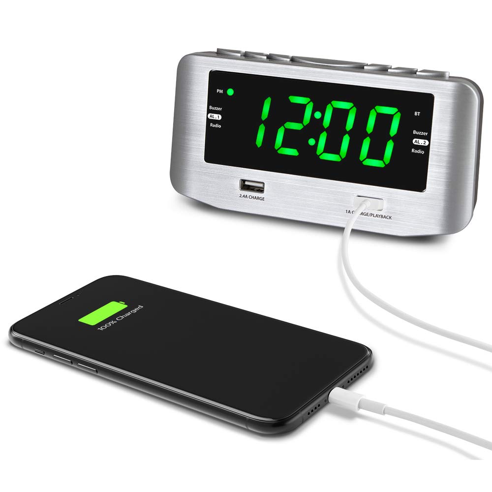 HANNLOMAX HX-146CR Digital Alarm Clock Radio with Bluetooth, PLL FM Radio, Dual Alarm, 1.2