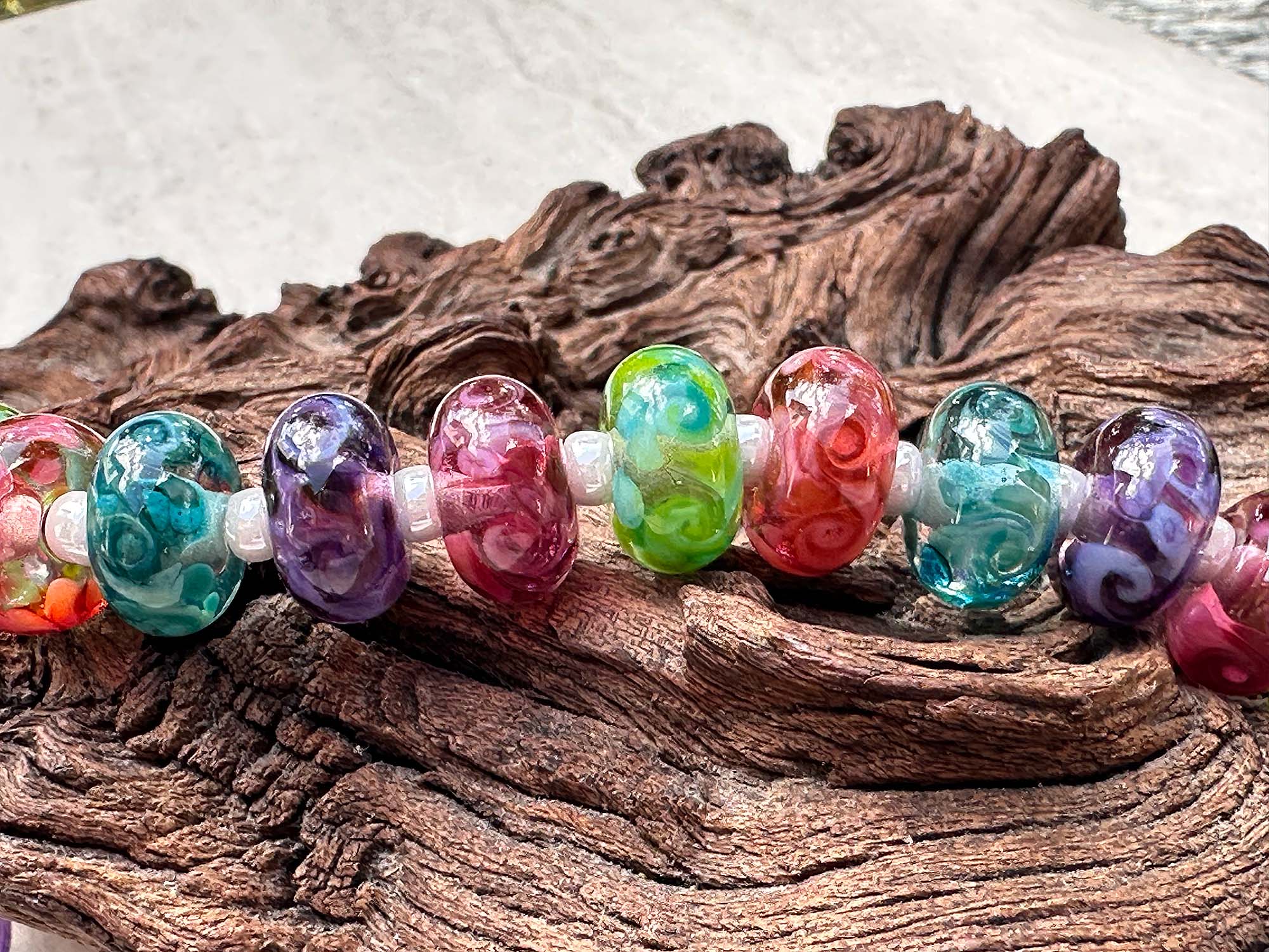 20-Piece Pink, Purple & Teal Green Swirl Lampwork Glass Beads Set for Jewelry Making - DIY Bracelet, Necklace & Craft Projects (SRA)