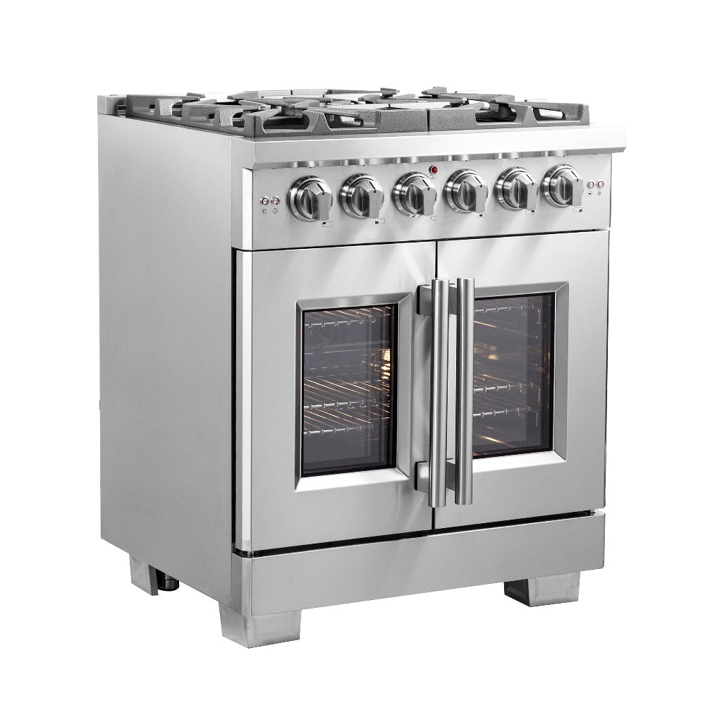Forno Capriasca 30-inch 4.32 cu. ft. Stainless Steel Freestanding Gas Range with French Doors - Model FFSGS6460 30 | Perfect for Modern Kitchens, Home Chefs & Entertaining