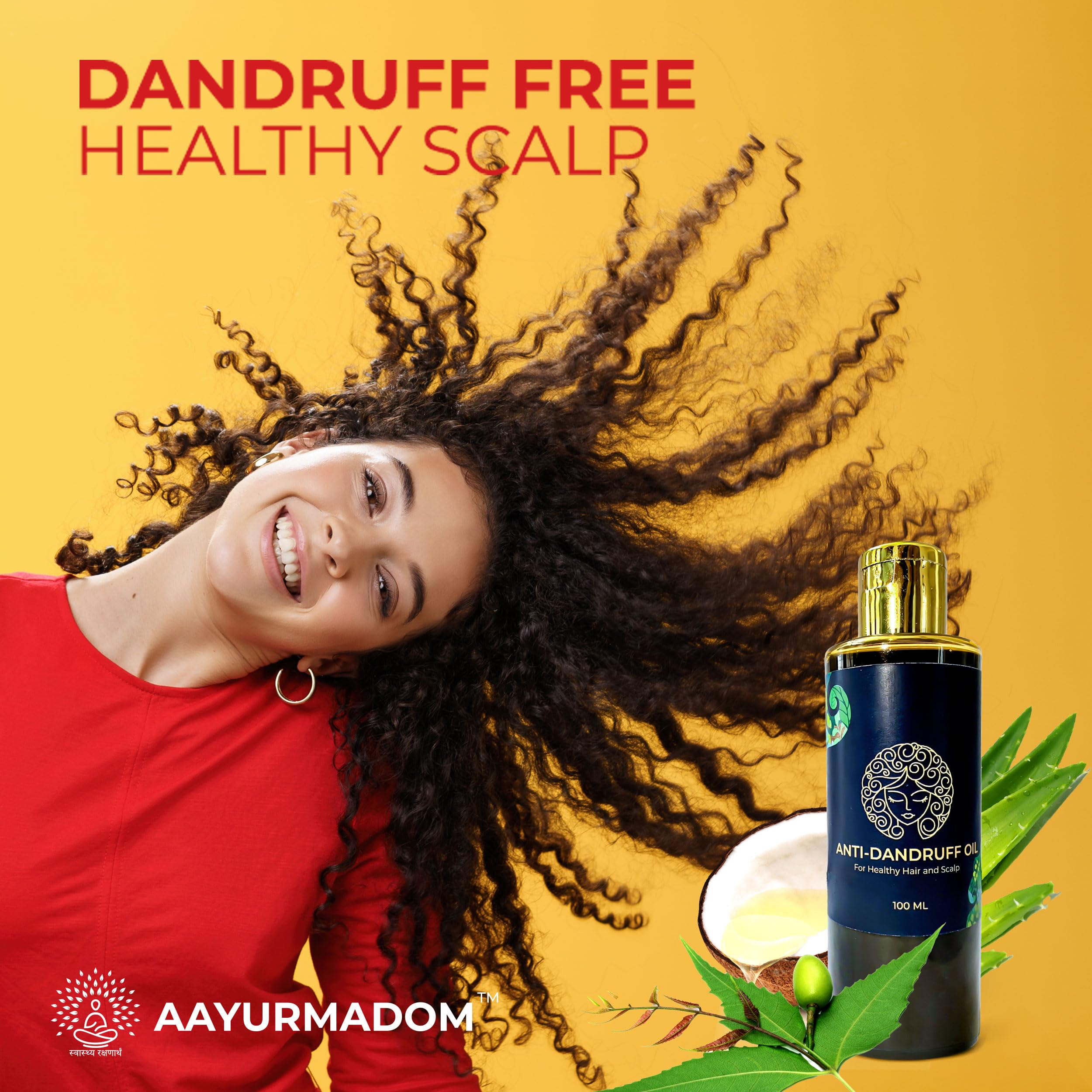 Aayurmadom Charukeshi Anti-Dandruff Hair Oil with Tea Tree, Coconut, Sesame & Neem Oils | 100% Natural, Chemical & Paraben Free | Scalp Treatment for Women & Men | 100ml | Promotes Healthy Hair Growth & Soothes Itchy Scalp