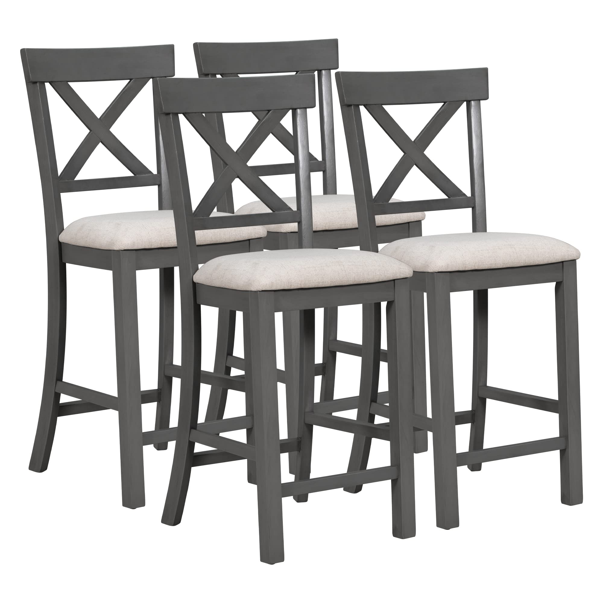 Merax 6-Piece Solid Wood Counter Height Dining Set with Shelf - Kitchen Table & 4 Upholstered Chairs + Bench for Breakfast Nook, Small Space Dining Room & Kitchen Island Seating