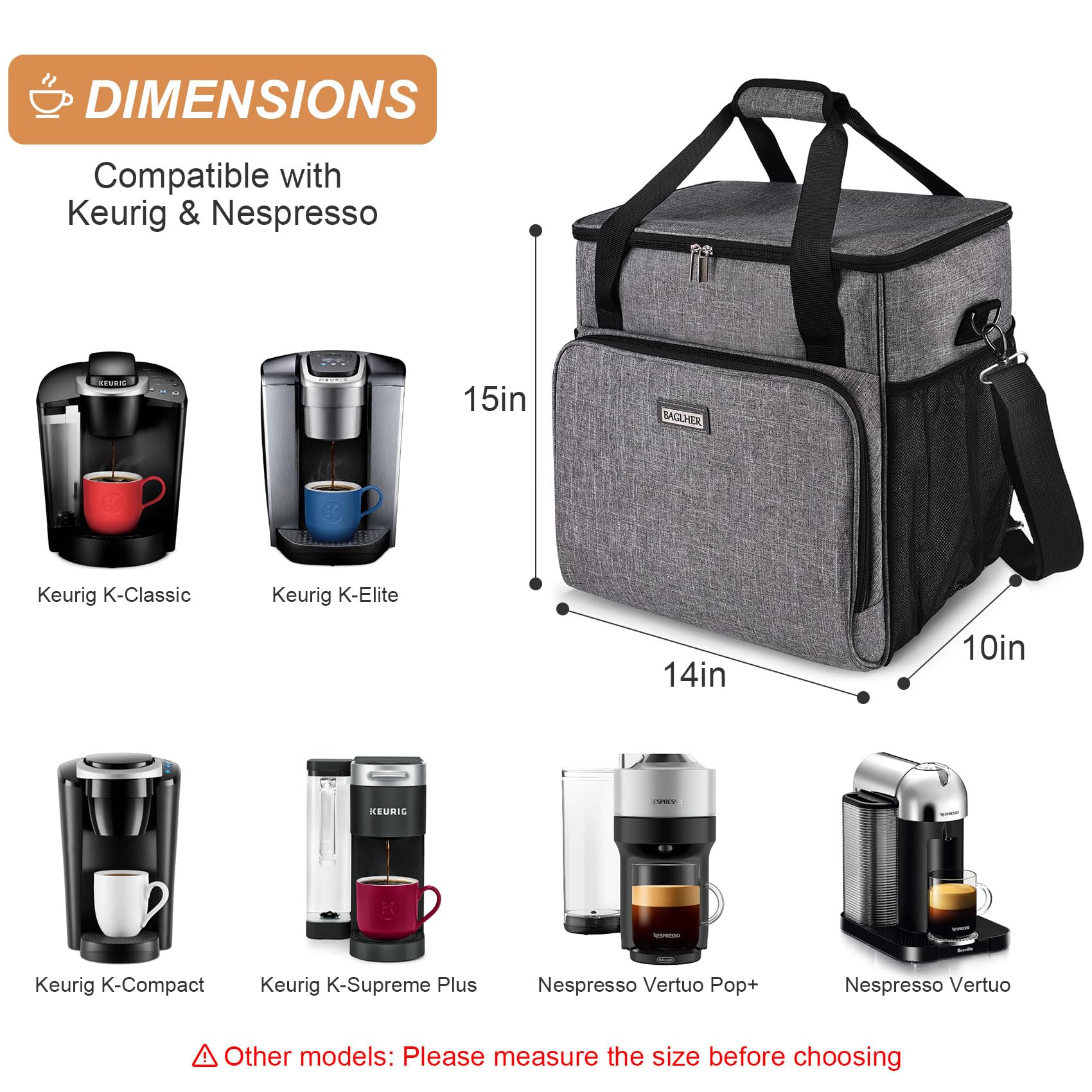 Premium Travel Coffee Maker Bag - Compatible with Keurig K-Classic, K-Elite & K-Compact | Portable Keurig Accessories Case with Adjustable Shoulder Strap | Perfect for Camping, Office & Business Trips (Grey)