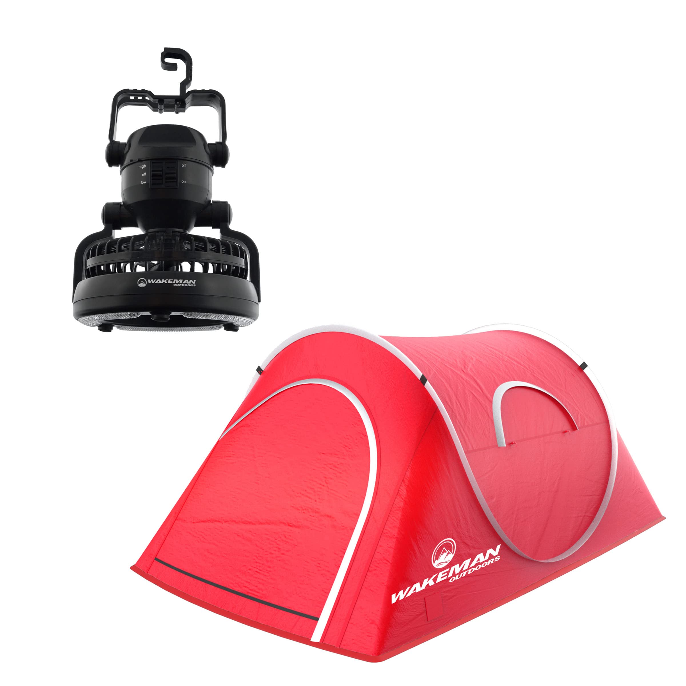 Wakeman 2-Person Pop-Up Tent with Carry Bag & Camping Lantern Fan - Lightweight Waterproof Camping Gear for Hiking, Backpacking, and Outdoor Adventures