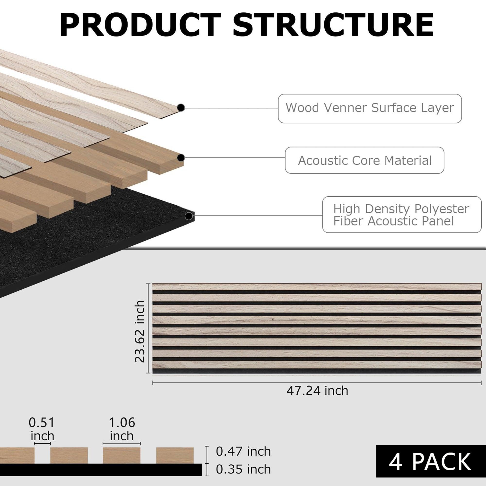 4-Piece Acoustic Wood Wall Panels - Natural Veneer Soundproofing for Home Theater, Studio & Office Decor