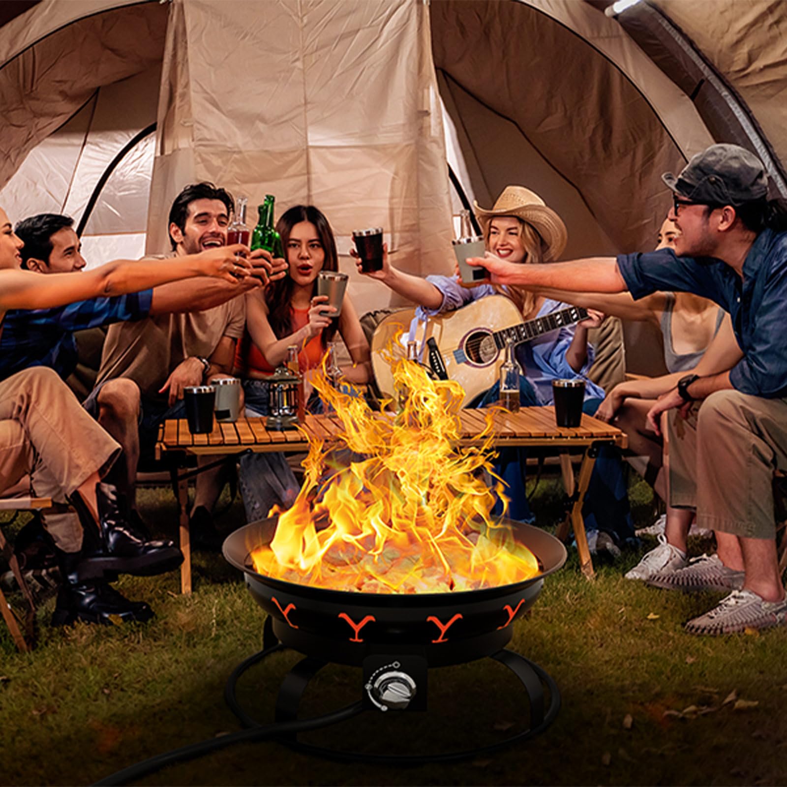 Portable Propane Fire Pit for Camping & Backyard - Outdoor Gas Fire Bowl with Lid, Round Patio Heater for Deck, Garden, Picnic, RV Travel - Perfect for Cozy Nights & Outdoor Gatherings