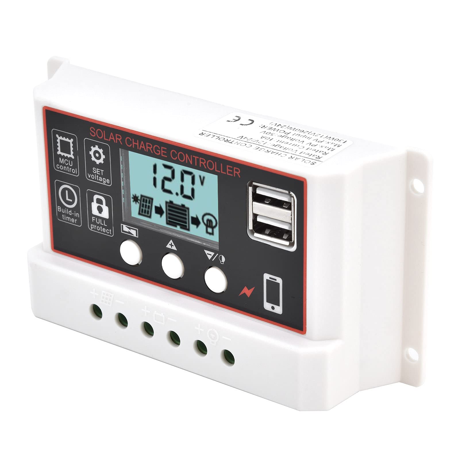12V/24V 30A Solar Charge Controller with LCD Display - PWM Smart Dual USB Battery Regulator for Solar Panels - Perfect for RV, Boat, Off-Grid & Home Solar Systems