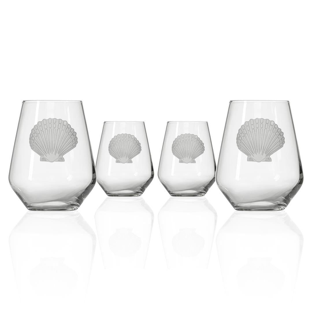 18oz Scallop Shell Stemless Wine Tumbler Glasses - Set of 12 | Perfect for Beach Parties, Wedding Favors & Outdoor Entertaining