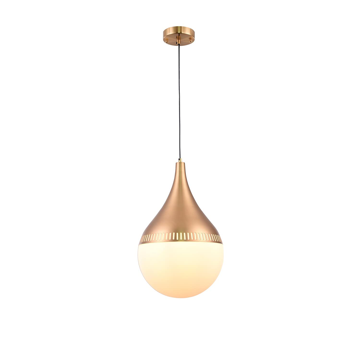 Bethel Gold Metal Frame Single Pendant Light with Milk White Glass Shade - Modern Ceiling Lighting for Kitchen Island, Dining Room & Bedroom