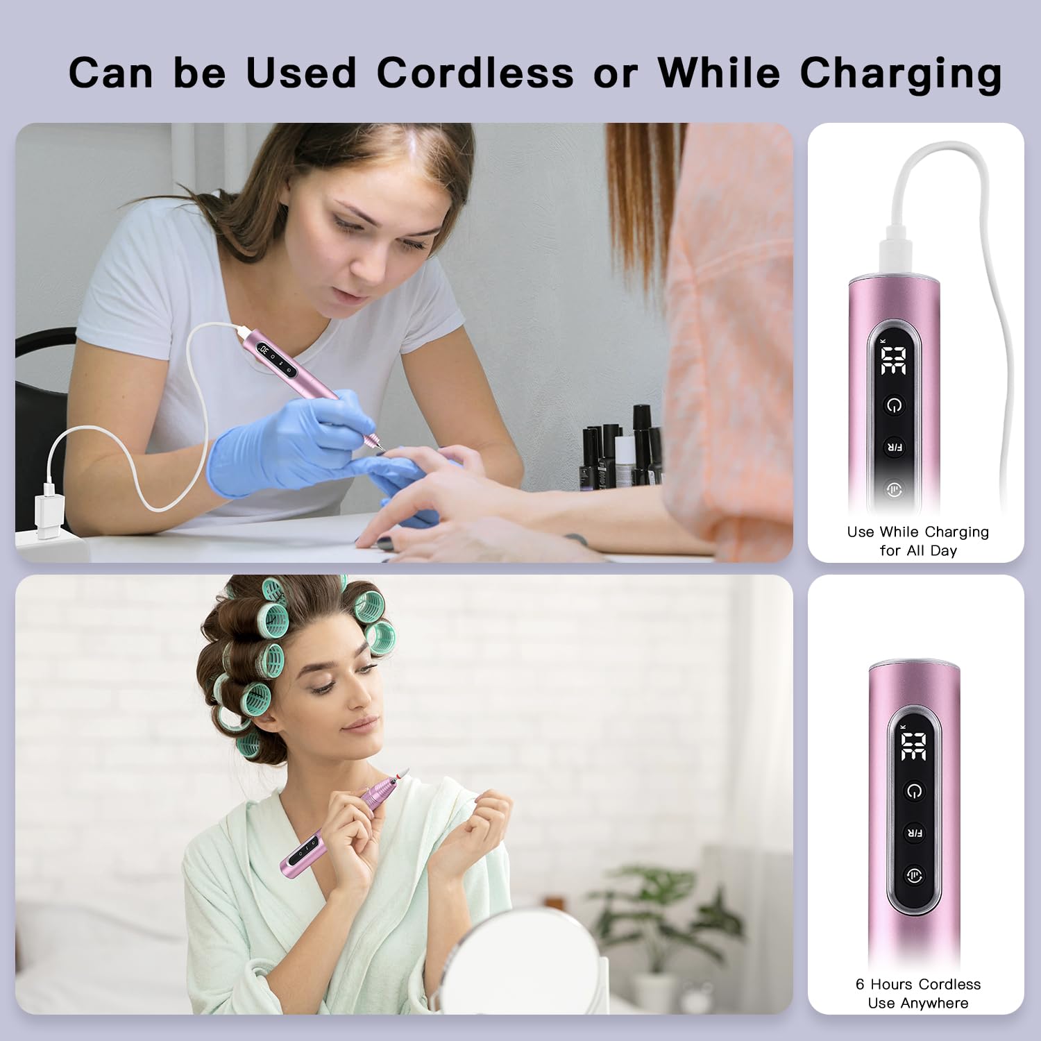 Professional Cordless Electric Nail Drill Kit - 30000RPM Portable Manicure Pedicure Machine with Nail Drill Bits & Sanding Bands for Acrylic, Gel & Dip Powder Nails | Perfect for Home Salon & Nail Art Enthusiasts