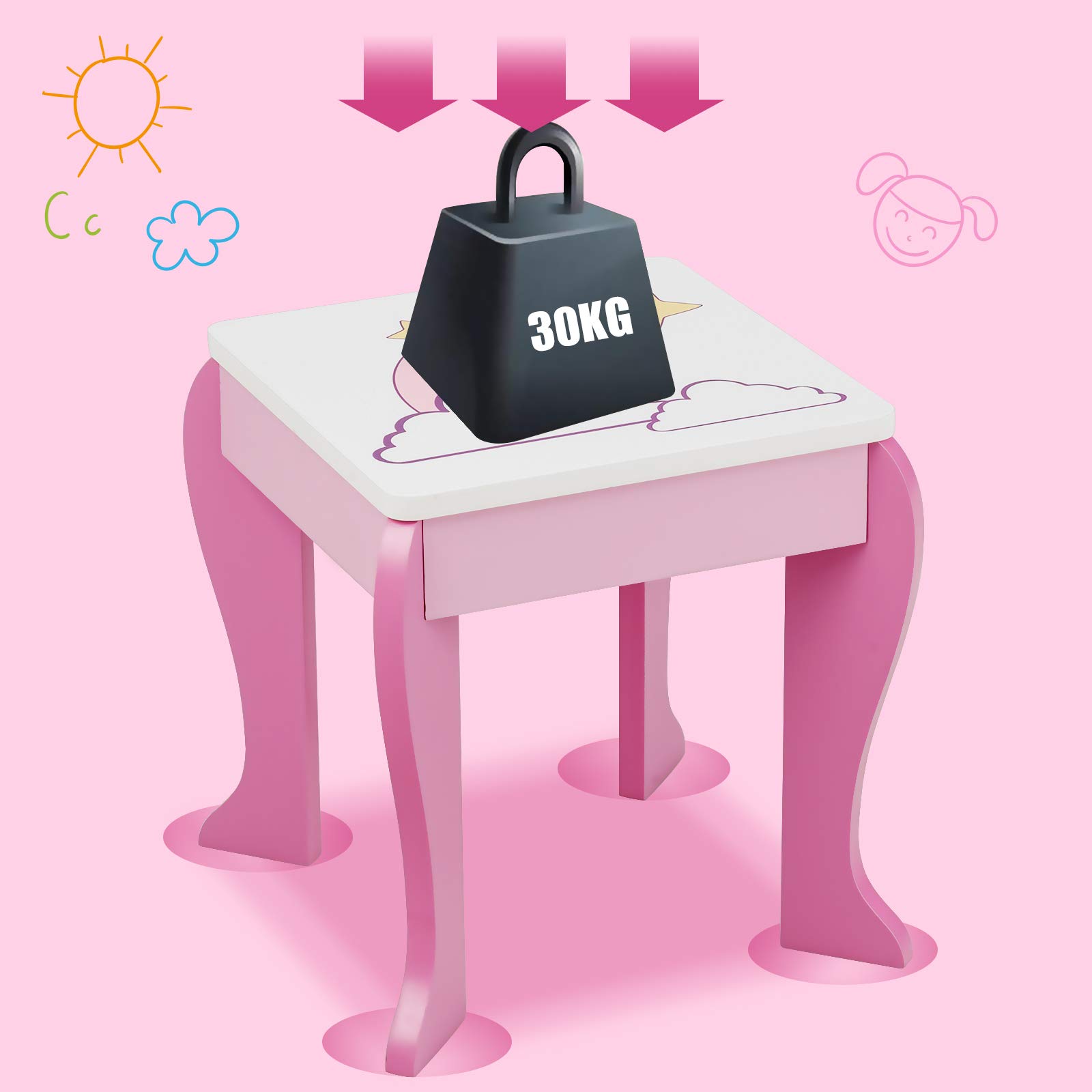 **Pink Princess Vanity Set for Toddler Girls - Kids Makeup Table with Stool, Detachable Mirror & Storage Drawer - Pretend Play Dressing & Makeup Toy for Birthday Gifts & Room Decor**