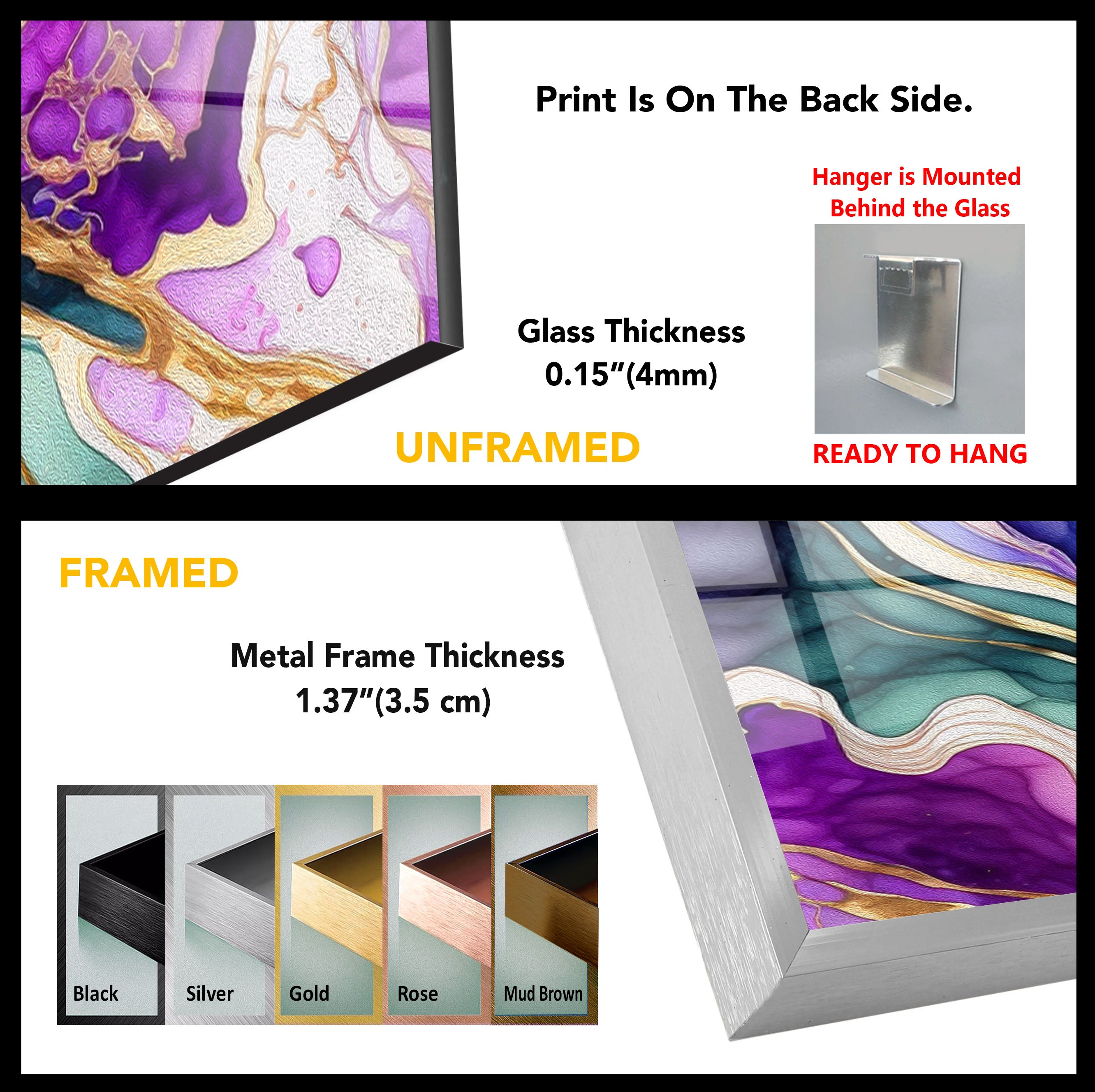 Vibrant Geode Marble Wall Art - Abstract Crystal Glass Print for Modern Home & Office Decor | Perfect for Living Room, Bedroom & Office Spaces