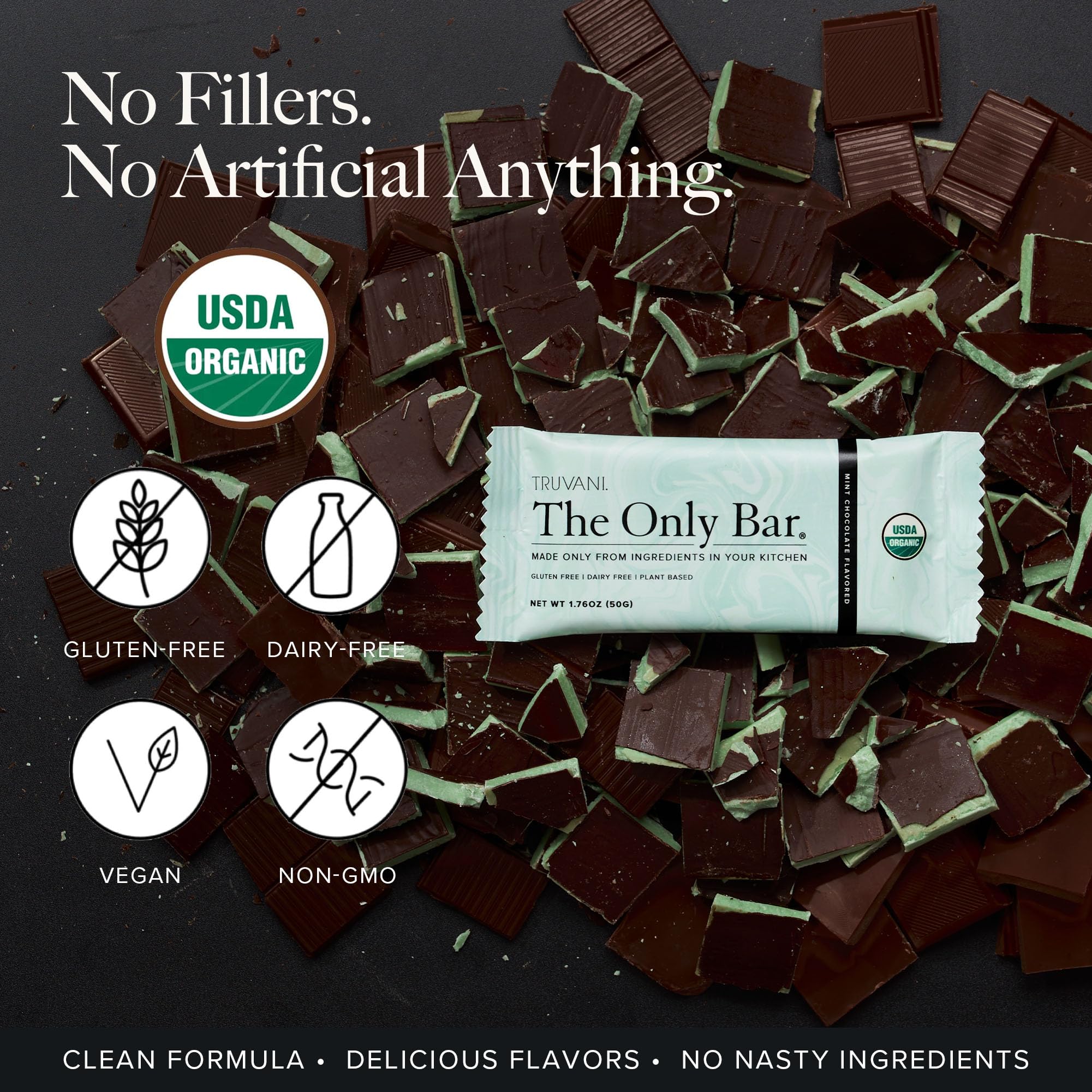 Truvani Vegan Protein Bars - Chocolate Mint 4 Pack | Organic Plant-Based Snack for Hiking & Workouts