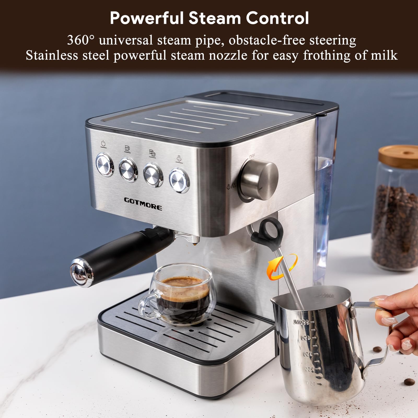Professional Espresso Coffee Machine with Steam Milk Frother - Stainless Steel Home Espresso Maker for Cappuccino, Latte & Americano (60.8oz Removable Water Tank) | Perfect for Home Baristas & Coffee Lovers