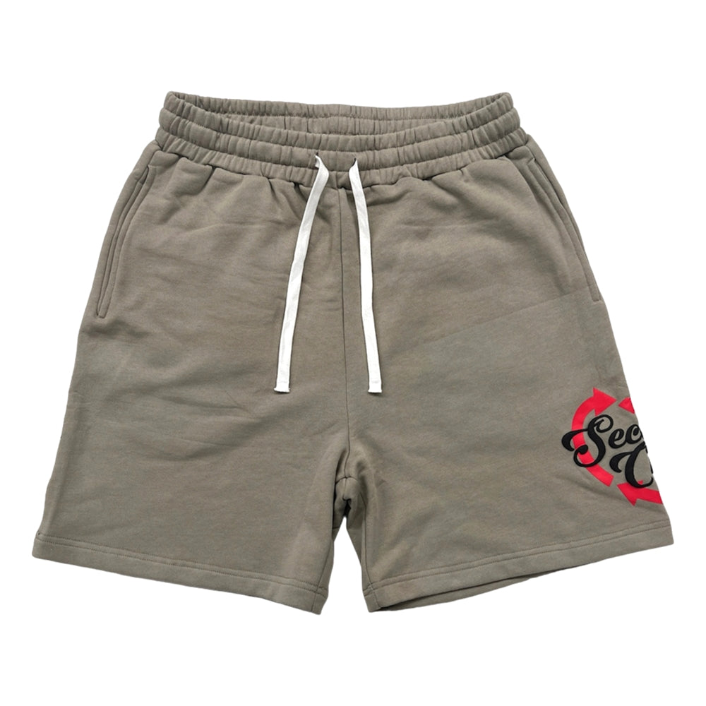 2nd Closet Recycle Your Love Printed Sweat Shorts - Olive Green | Eco-Friendly Fashion for Casual Wear & Lounge