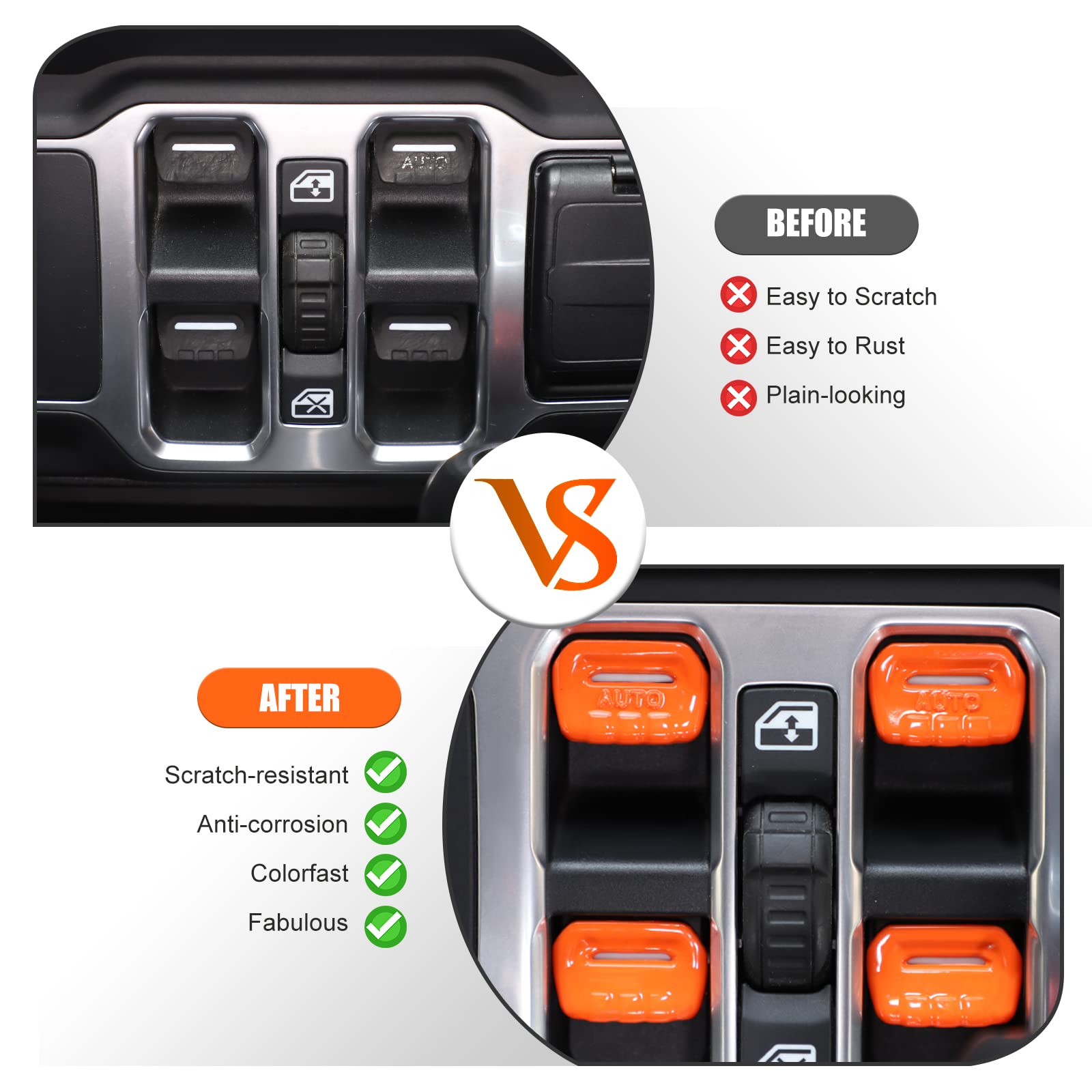 4PCS Orange Window Switch Button Cover Trim for Jeep Wrangler JL JLU & Gladiator JT 2018-2024 - Interior Accessories Upgrade for Enhanced Protection & Style - Perfect for Off-Roading & Daily Driving