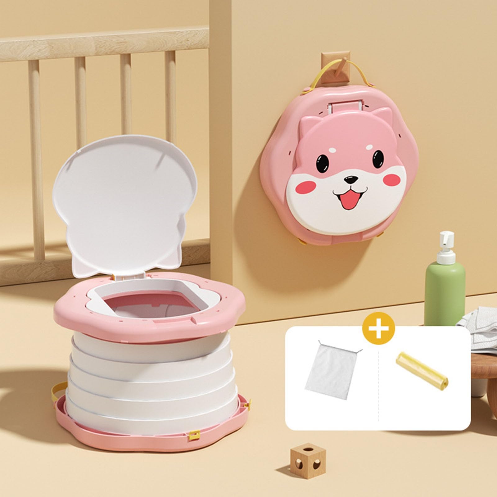 Altsuceser Portable Travel Potty for Toddlers - Foldable Training Toilet Seat with Splash Guard, Emergency Car Potty for Boys & Girls (Pink) | Ideal for Road Trips, Camping & Outdoor Adventures