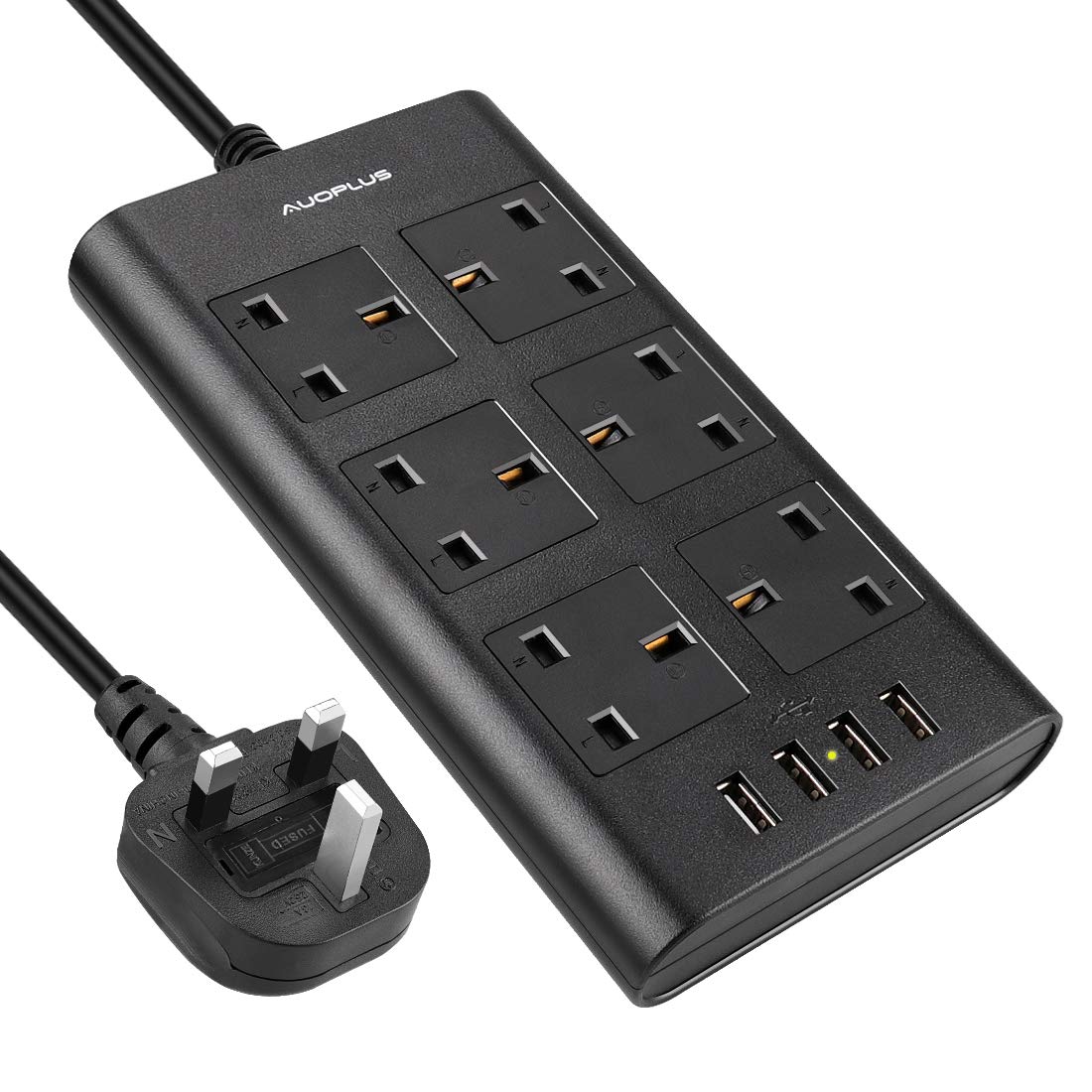 AUOPLUS 6 Outlet Surge Protector Power Strip with 4 USB Ports (2.4A Each) - 6ft Extension Cord - Multi Plug Charger for Phone, Tablet, Laptop - Home & Office Use - Black | Perfect for Workstations, Bedrooms & Entertainment Centers