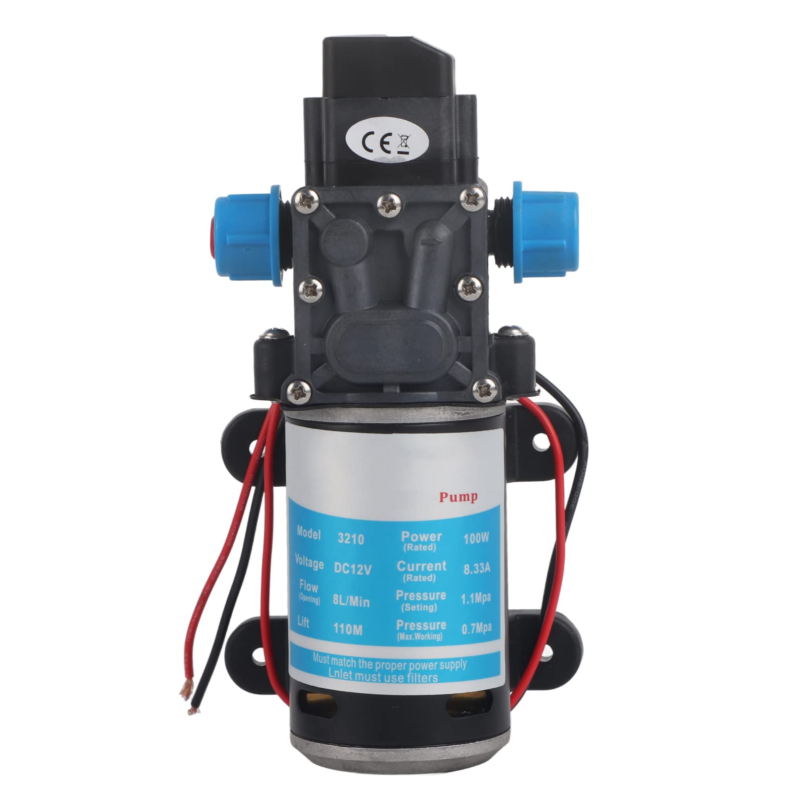 12V DC Diaphragm Self Priming Water Pump - Keenso 100W 8L/Min 160PSI High Pressure Pump with Intelligent Valve & Pressure Switch - Ideal for Car Washing, Solar Energy Systems, RV Water Supply & Home Irrigation