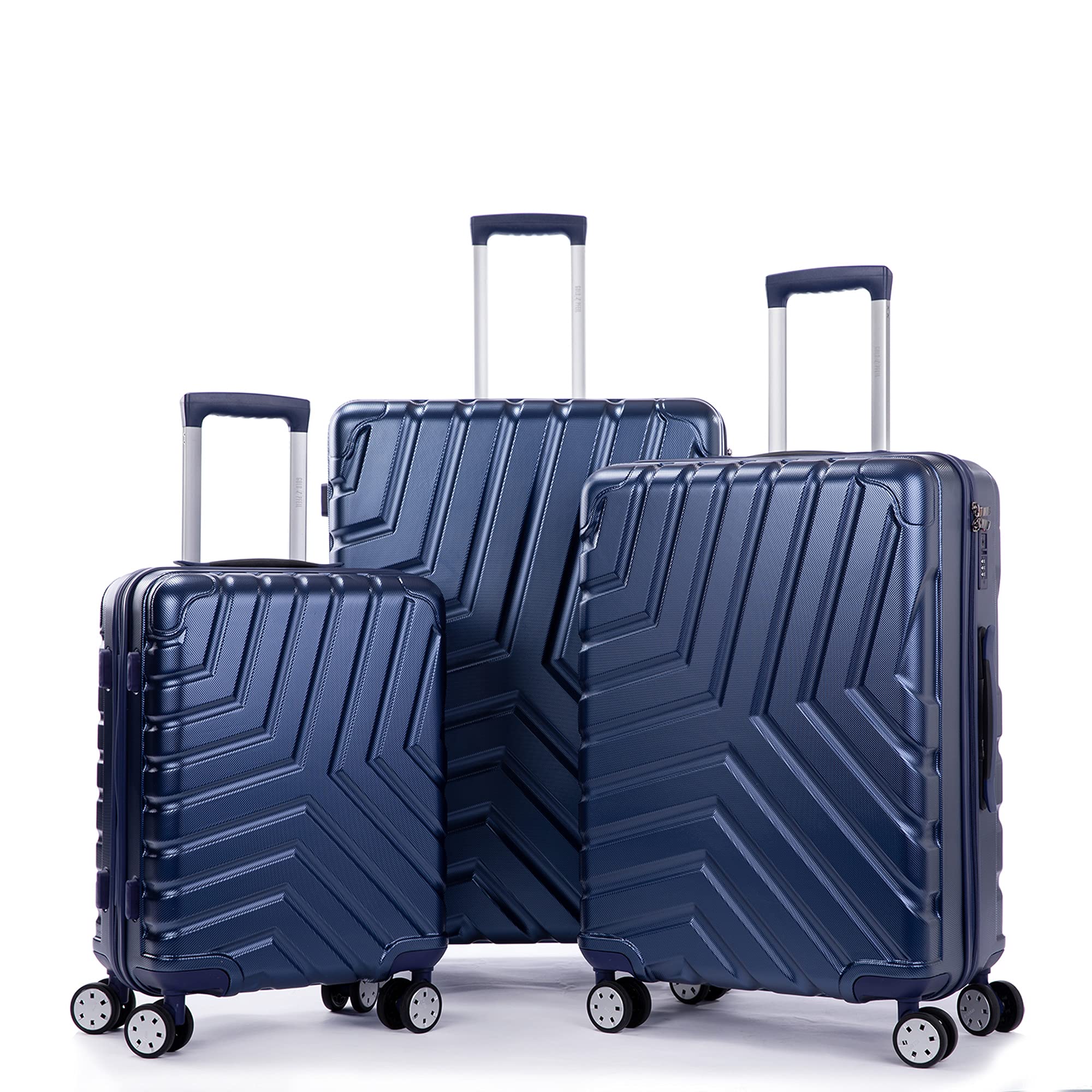 Lightweight 3-Piece Hardside Spinner Luggage Set with TSA Lock - 20/24/28 Inch Carry On Suitcases in Navy Blue | Perfect for Business Travel, Family Vacations & International Trips