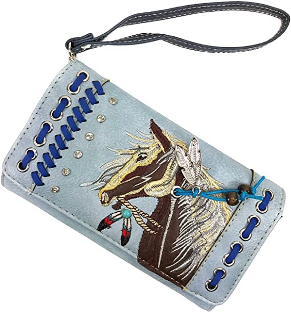 Western Style Horse Embroidery Crossbody Wallet for Women - Blue Cowgirl Purse | Perfect for Rodeo, Country Concerts & Western Fashion Accessories