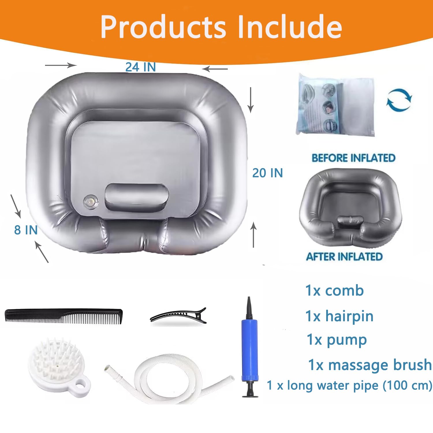 **Portable Inflatable Hair Washing Basin for Elderly, Bedridden & Handicapped - Shampoo Bowl for Pregnant Women & Kids - Home Use Sink Tray (Silver) - Perfect for Home Care, Travel & Salon Use**