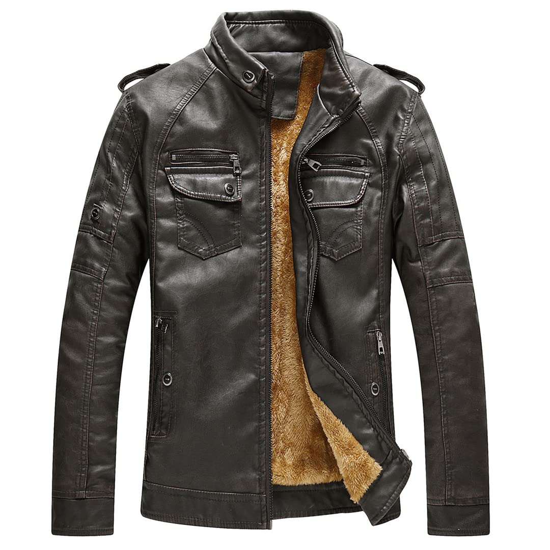 Men's Slim Fit Motorcycle Jacket - PU Leather Short Coat with Stand Collar & Zipper | Windproof Winter & Autumn Riding Jacket | Perfect for Biking, Commuting & Outdoor Adventures