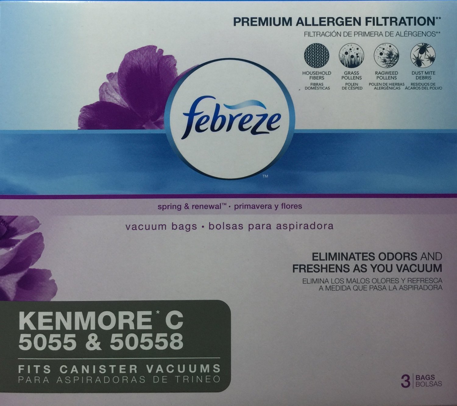 Febreze Odor Eliminating Vacuum Bags - Compatible with Kenmore C5055 & C50558 - 3 Bags per Pack (6 Total Bags) - Fresh Scent for Pet Hair, Dust & Allergies - Perfect for Home Cleaning & Storage