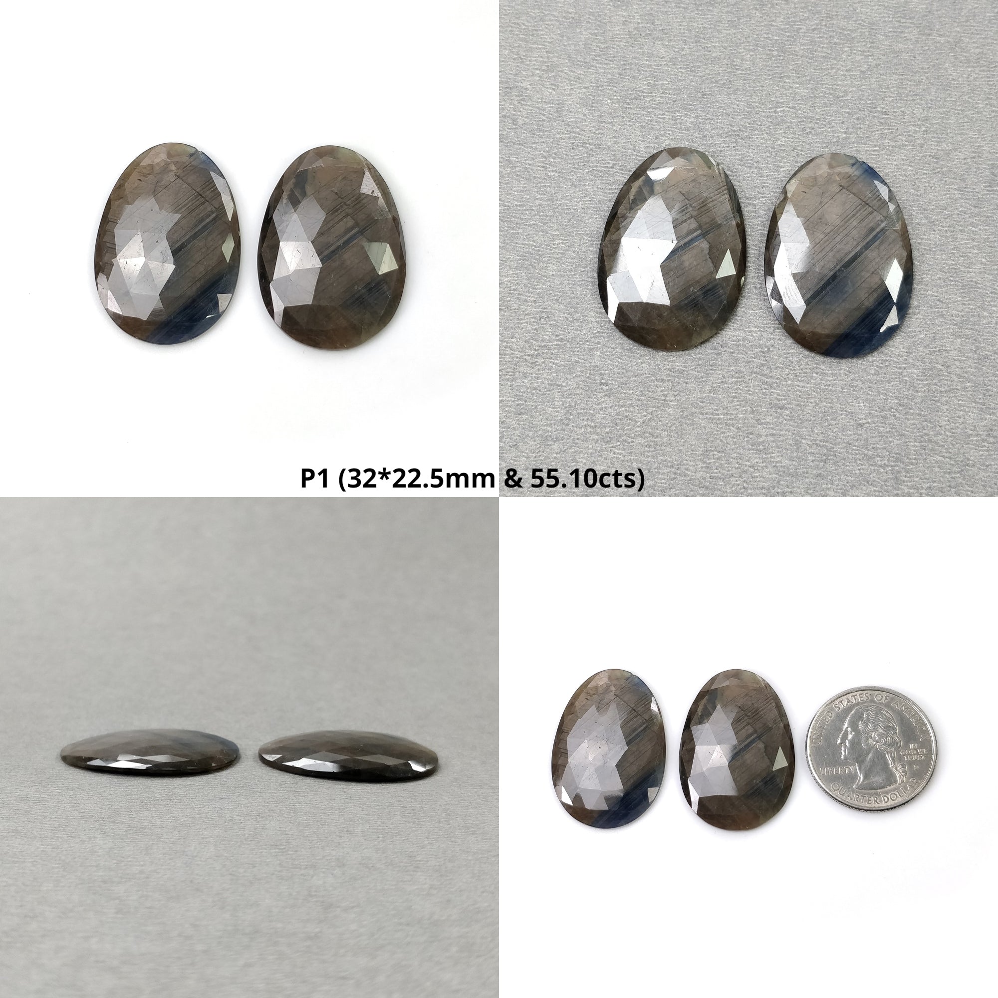 Natural Untreated Unheated Golden Brown Chocolate Blue Sheen Sapphire Gemstone - Rose Cut Egg Shape Pair for Jewelry Making, Engagement Rings & Unique Gifts