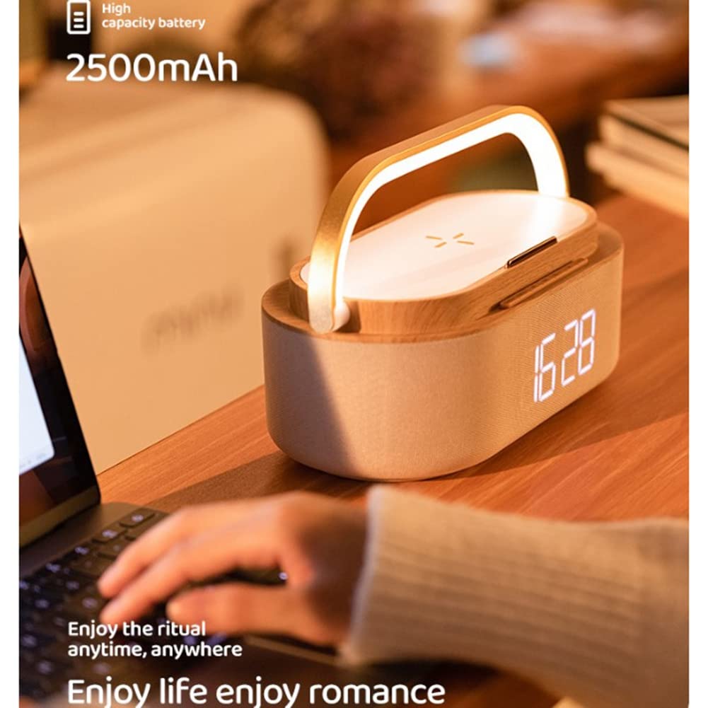 KOKSII 1800mAh Bluetooth Speaker with Wireless Charger - Digital Alarm Clock, FM Radio, Night Light, Dual Speakers for Home, Bedroom, Office, Travel & Outdoor Use