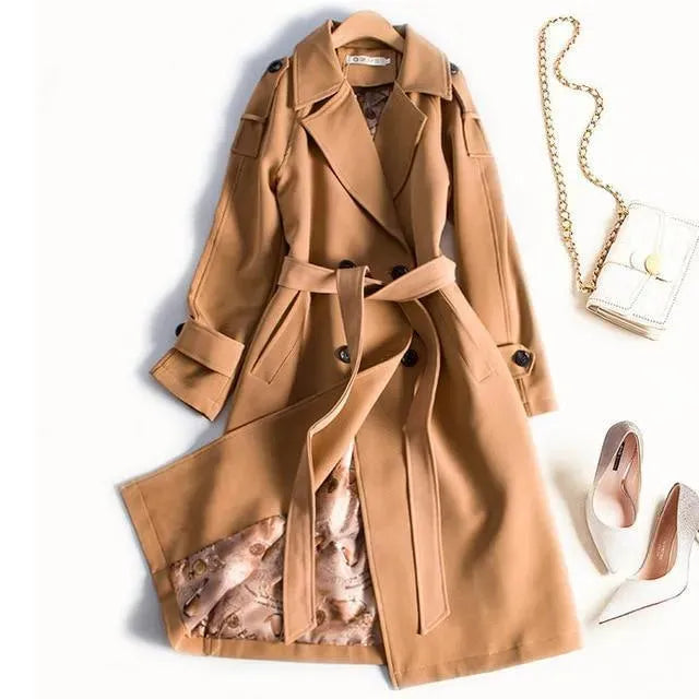 Stylish St. Tropez Trench Coat for Women - Classic Waterproof Long Coat with Belt - Perfect for Fall, Winter & Office Wear