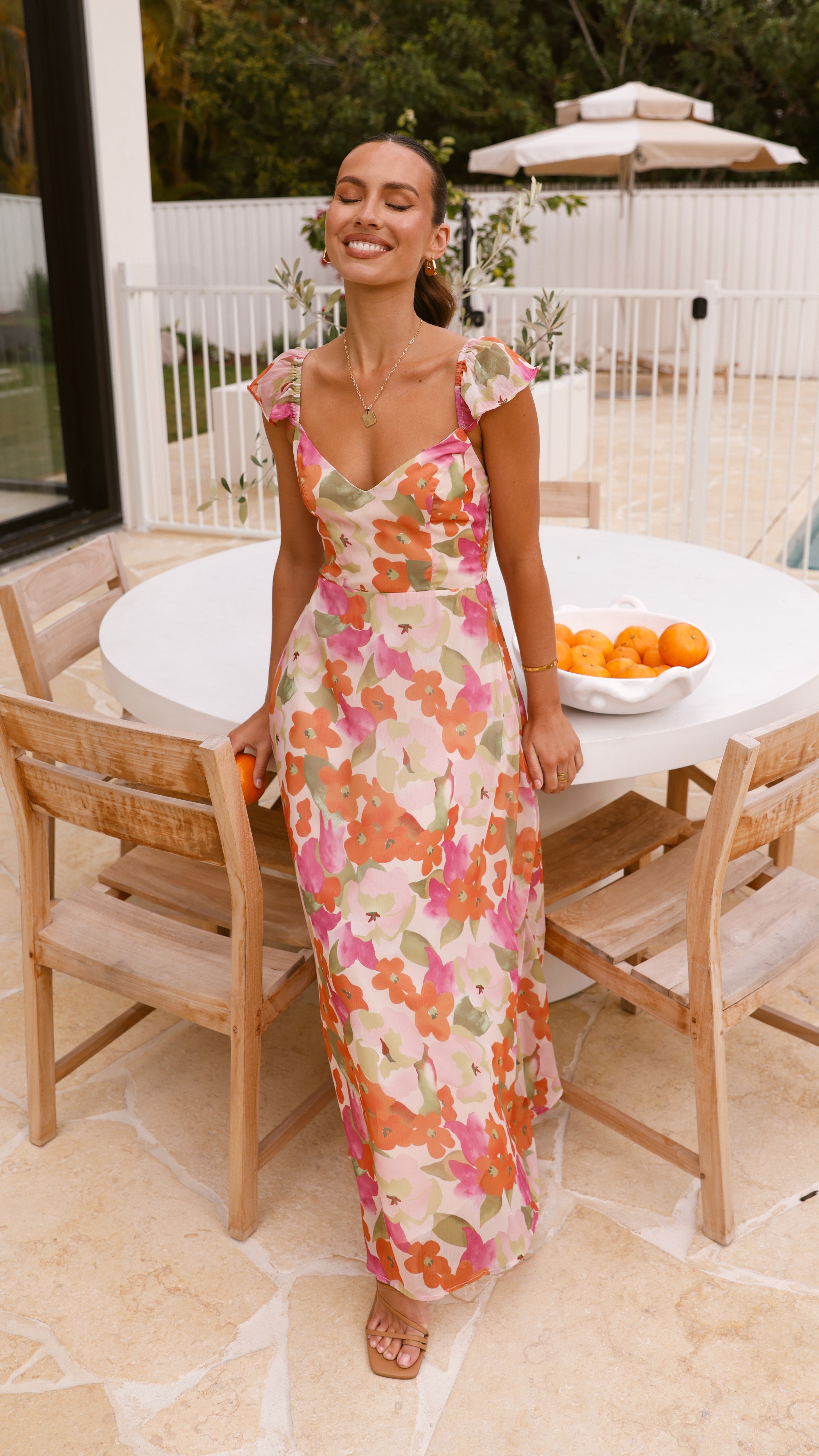 Calais Maxi Dress - Orange Floral Print Summer Dress for Women | Beach Vacation, Garden Party & Casual Outfit
