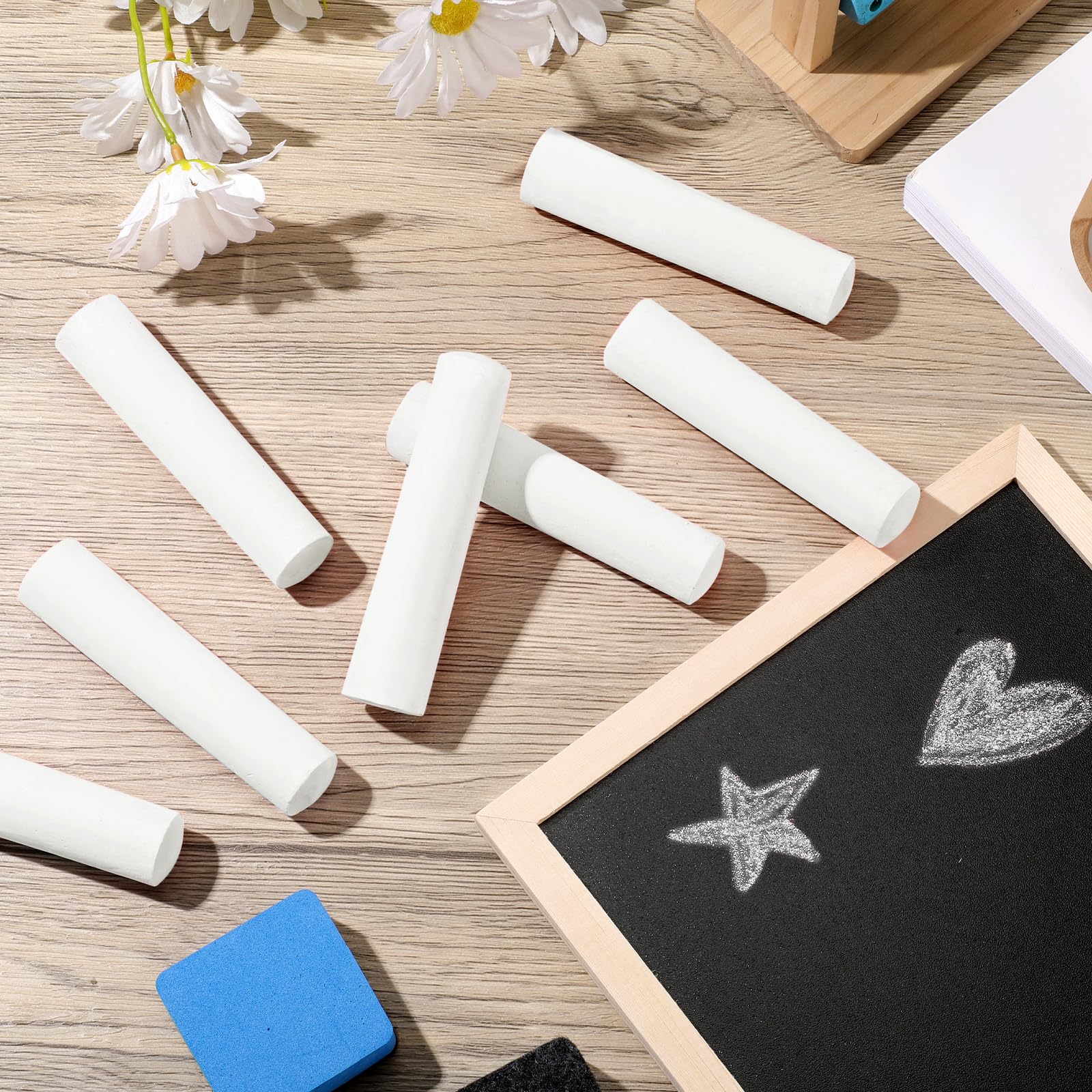 Fulmoon 40 Pcs Jumbo Sidewalk Chalk for Kids - Non Toxic Large Washable Street Chalk for Outdoor Art, Drawing, Painting & Graffiti - Perfect for Classroom, Driveway & Park Activities (White, Round Style)