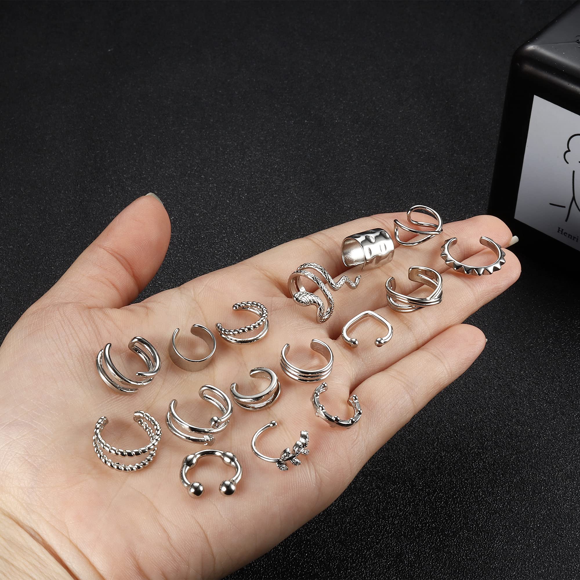 16Pcs Non-Piercing Ear Cuffs for Women & Men - Adjustable Clip-On Cartilage Helix Wrap Earrings Set | Trendy Fake Earrings for Parties, Weddings & Everyday Wear