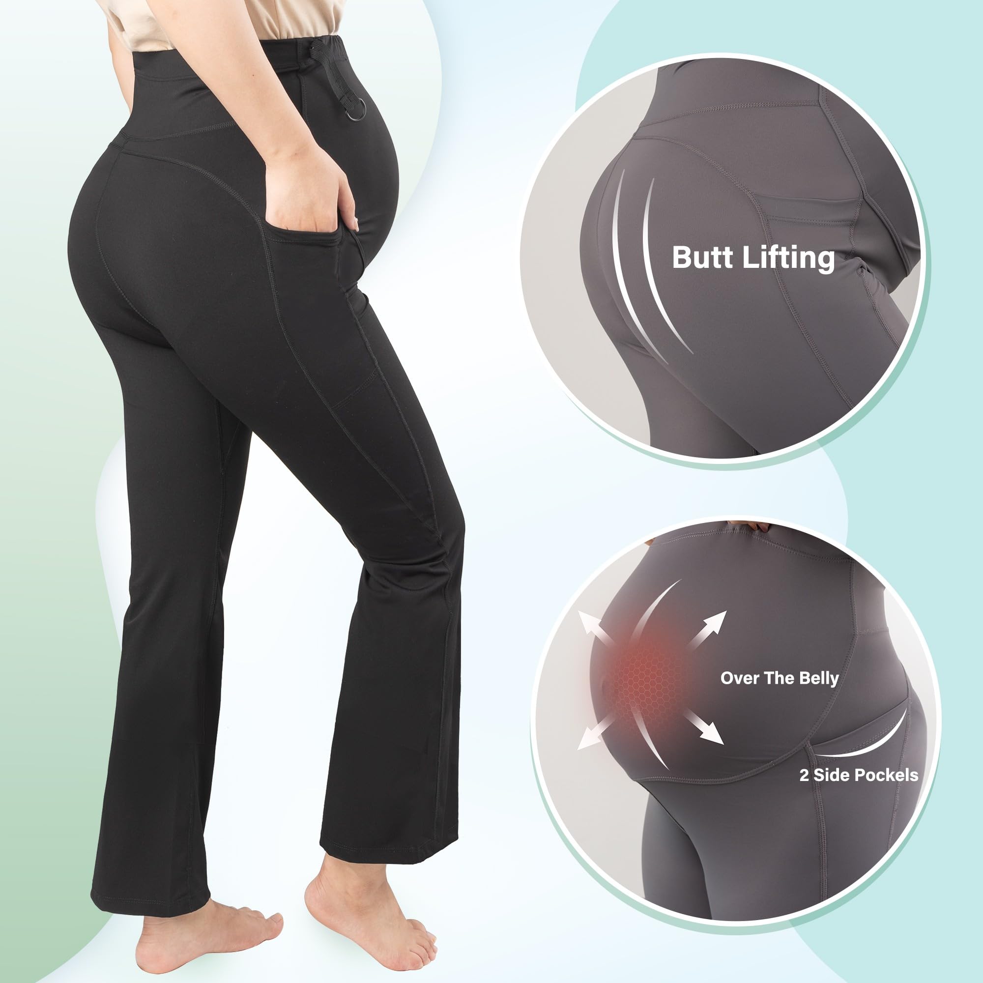 Best Maternity Flare Leggings - Ultra Soft Over The Belly Yoga Pants with Pockets for Pregnancy Comfort | Perfect for Prenatal Yoga, Workouts & Everyday Wear
