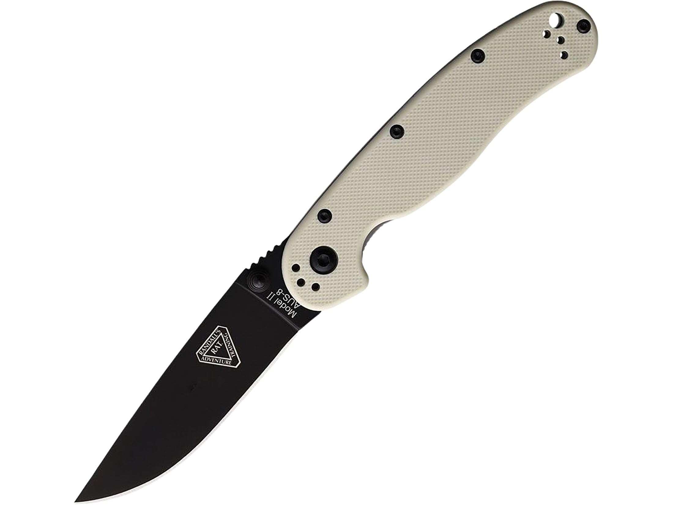 Ontario Knife Company Rat II Folding Pocket Knife - Black AUS-8 Stainless Steel Drop-Point Blade, Bone Nylon Handle, Liner Lock - ON8862BONE | EDC, Camping, Hiking, Survival & Everyday Carry Knife