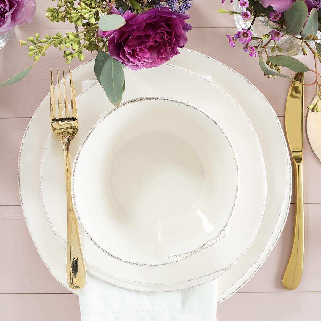 Vietri Lastra Linen 4-Piece Stoneware Dinnerware Set - Handcrafted Tuscan Bowls & Plates for Elegant Dining | Perfect for Dinner Parties, Holiday Meals & Upscale Restaurant Style Table Settings
