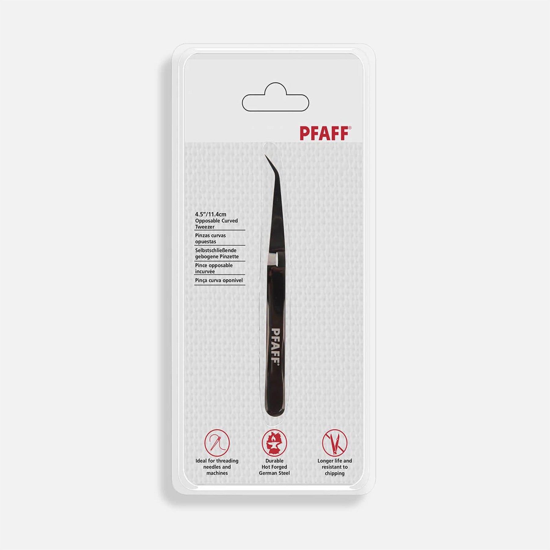 PFAFF® 4.5 Inch/11.4cm Curved Tweezer with Opposable Tips - Professional Stainless Steel Tweezers for Eyebrow Plucking, Splinter Removal & First Aid Kit (Ideal for Salon, Home & Medical Use)