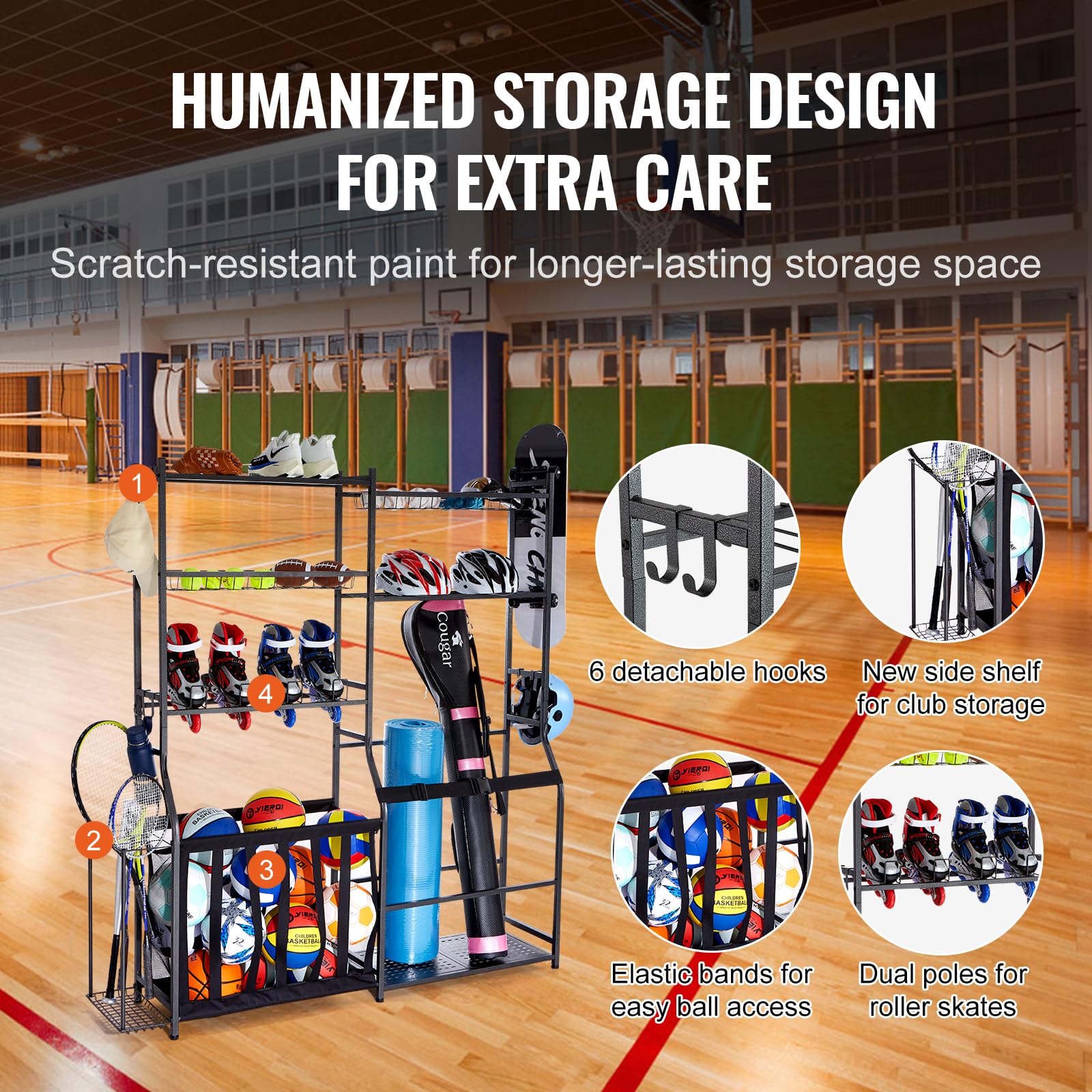 VEVOR Golf Bag Organizer Stand - Heavy Duty Golf Bag Storage Rack with Hooks for Sports Equipment, Toys & Gear - Perfect for Garage, Basement & Club Storage Organization